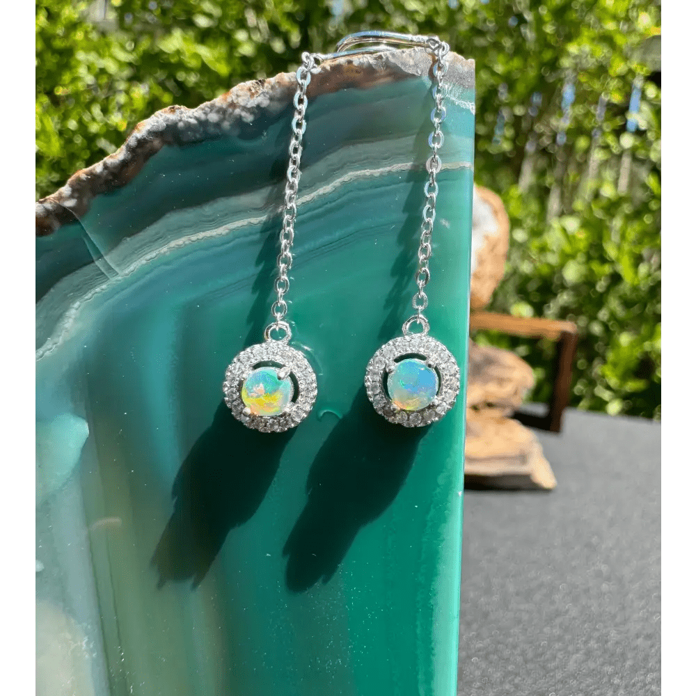 'Whitsunday Sparkle' ~ Handcrafted 0.7ct Solid Lightning Ridge Opal and Cubic Zirconia Earrings