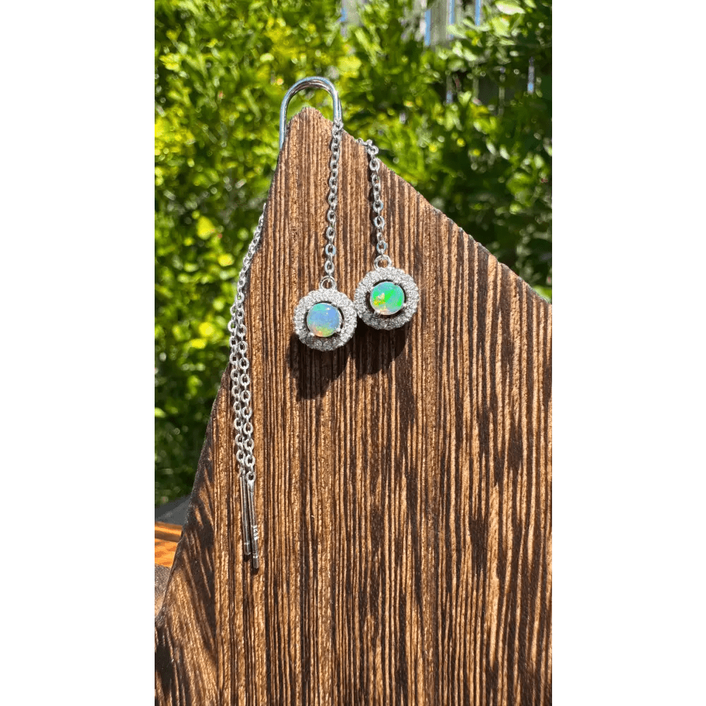'Whitsunday Sparkle' ~ Handcrafted 0.7ct Solid Lightning Ridge Opal and Cubic Zirconia Earrings
