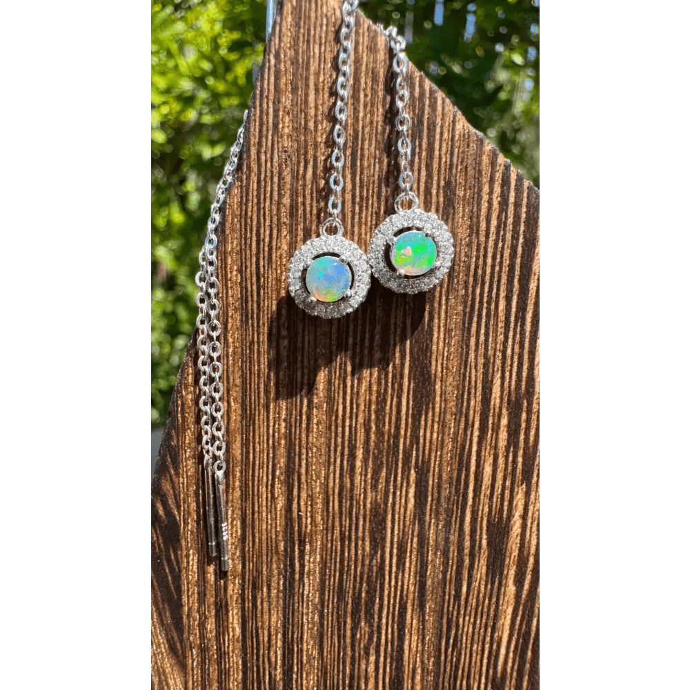 'Whitsunday Sparkle' ~ Handcrafted 0.7ct Solid Lightning Ridge Opal and Cubic Zirconia Earrings