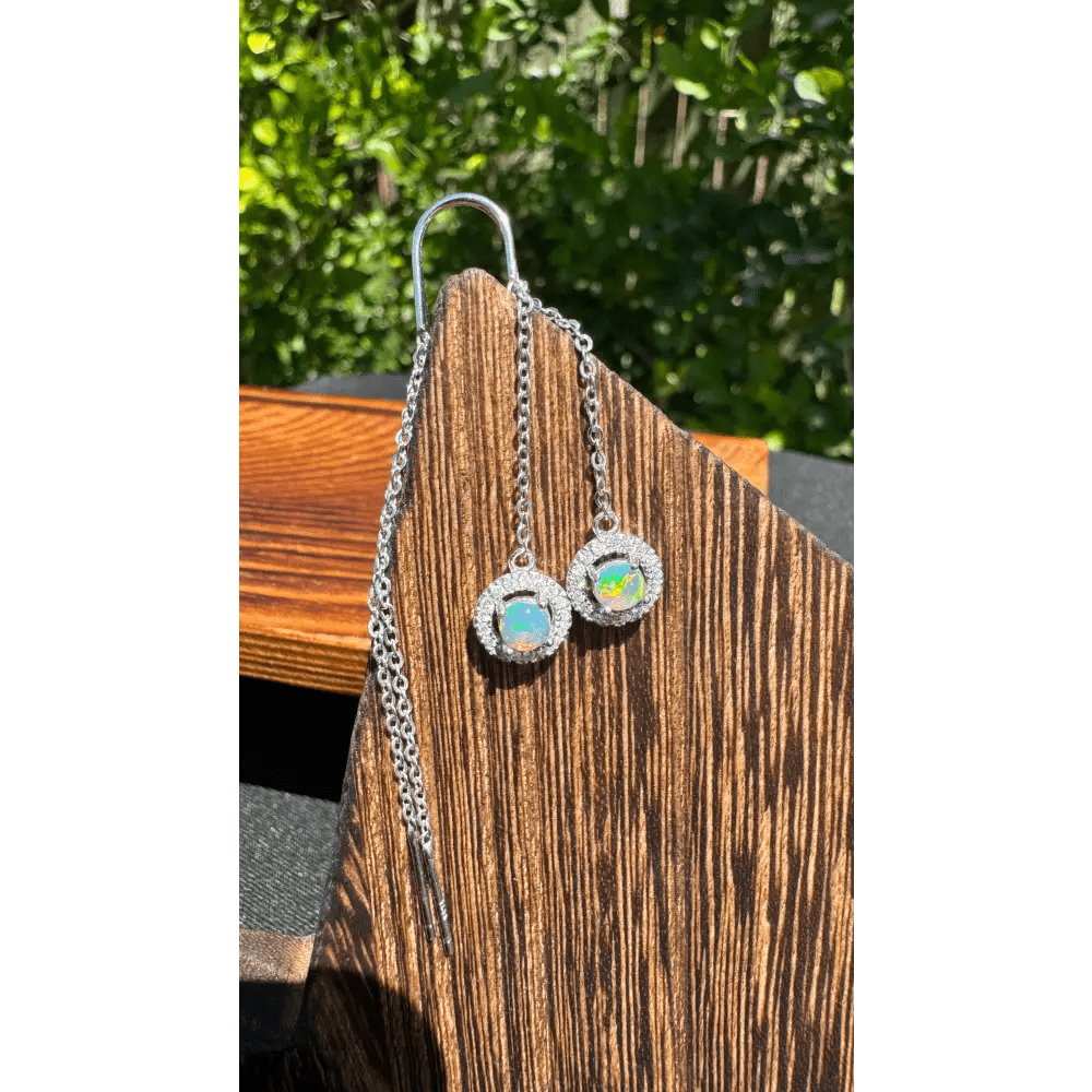 'Whitsunday Sparkle' ~ Handcrafted 0.7ct Solid Lightning Ridge Opal and Cubic Zirconia Earrings
