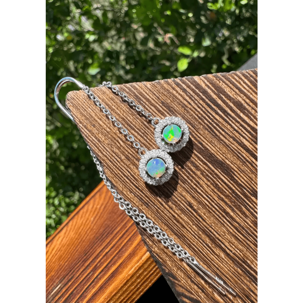 'Whitsunday Sparkle' ~ Handcrafted 0.7ct Solid Lightning Ridge Opal and Cubic Zirconia Earrings
