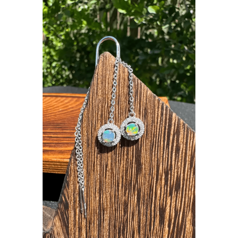 'Whitsunday Sparkle' ~ Handcrafted 0.7ct Solid Lightning Ridge Opal and Cubic Zirconia Earrings