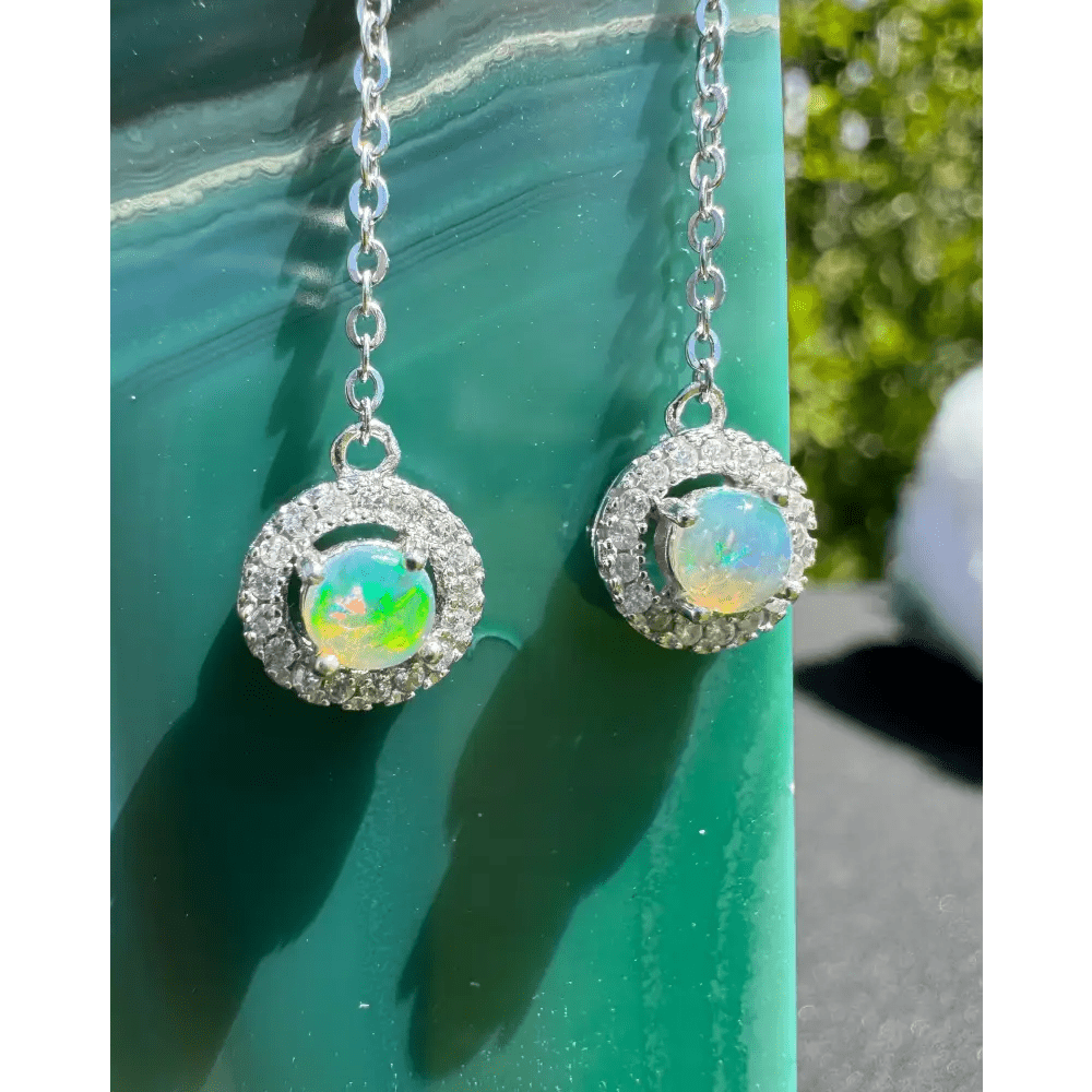 'Whitsunday Sparkle' ~ Handcrafted 0.7ct Solid Lightning Ridge Opal and Cubic Zirconia Earrings