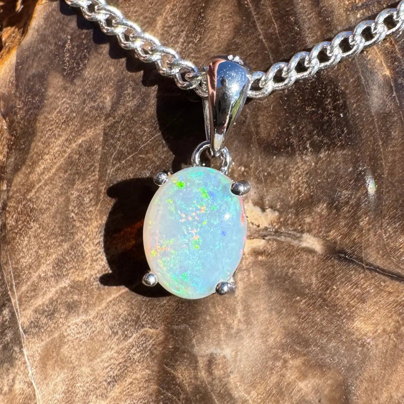 ‘Whitsunday Spray' ~ Handcrafted 0.9ct Solid Coober Pedy Opal 925 Sterling Silver Necklace