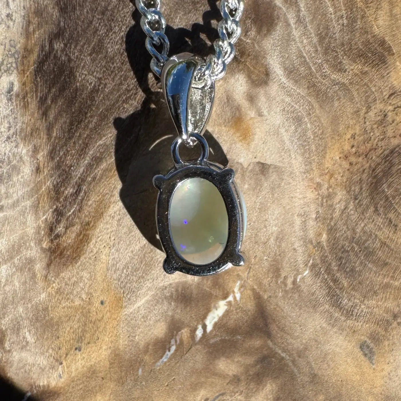 ‘Whitsunday Spray' ~ Handcrafted 0.9ct Solid Coober Pedy Opal 925 Sterling Silver Necklace