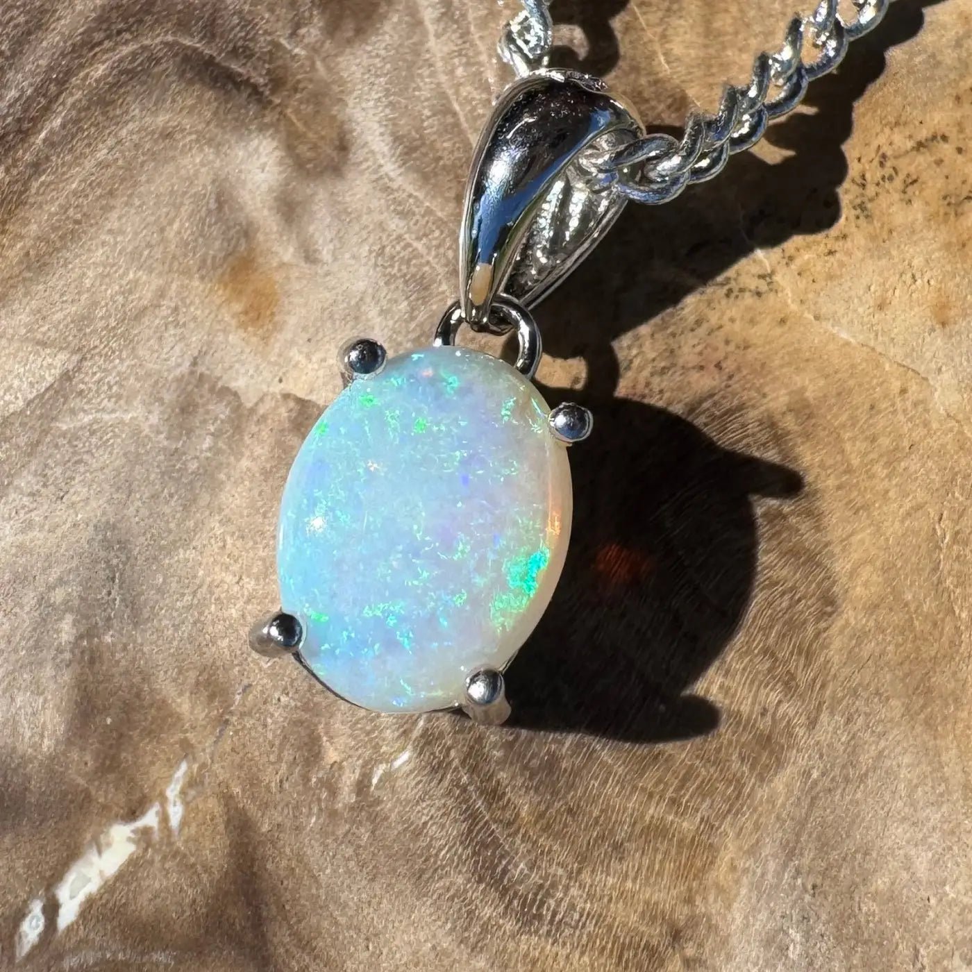 ‘Whitsunday Spray' ~ Handcrafted 0.9ct Solid Coober Pedy Opal 925 Sterling Silver Necklace