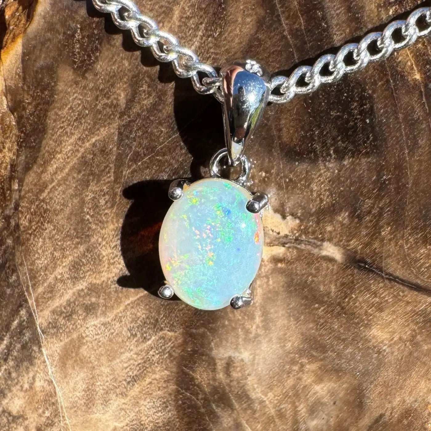 ‘Whitsunday Spray' ~ Handcrafted 0.9ct Solid Coober Pedy Opal 925 Sterling Silver Necklace