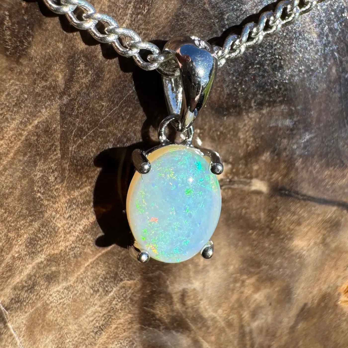 ‘Whitsunday Spray' ~ Handcrafted 0.9ct Solid Coober Pedy Opal 925 Sterling Silver Necklace