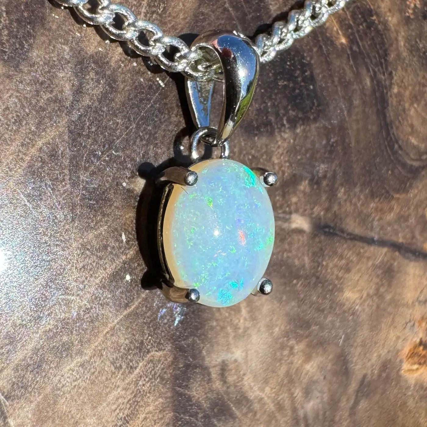 ‘Whitsunday Spray' ~ Handcrafted 0.9ct Solid Coober Pedy Opal 925 Sterling Silver Necklace