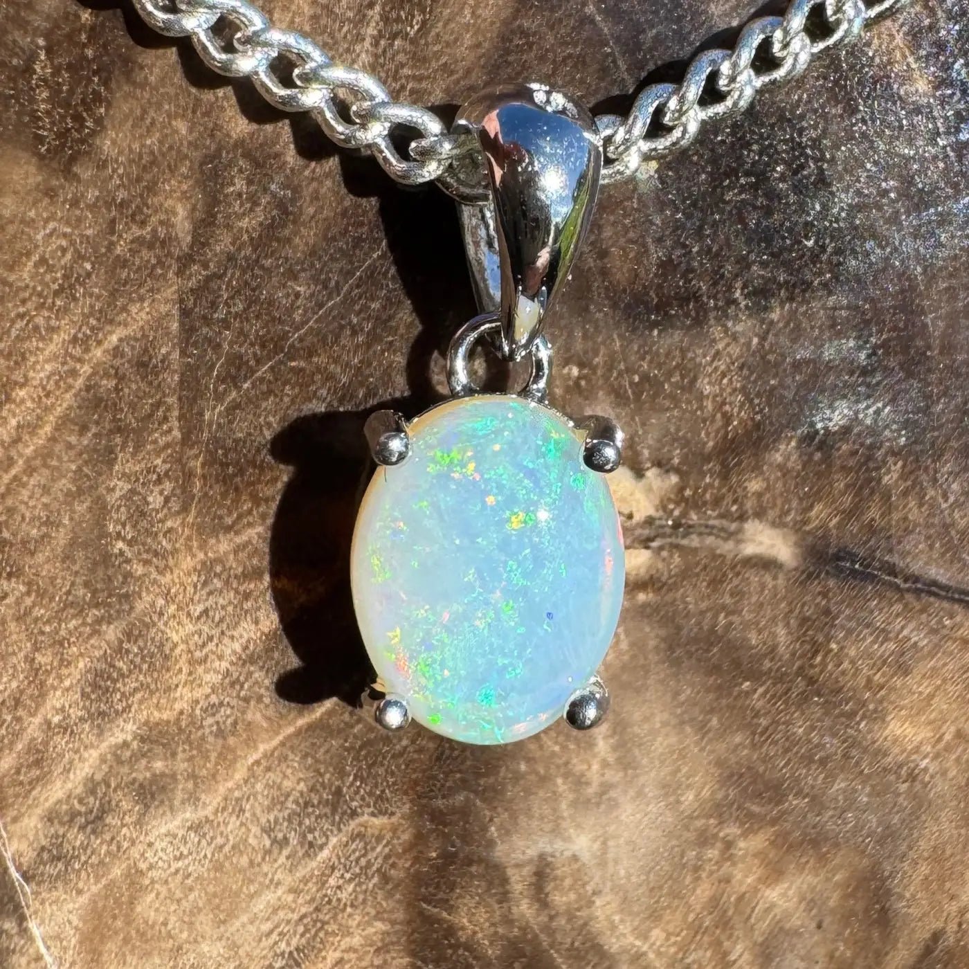 ‘Whitsunday Spray' ~ Handcrafted 0.9ct Solid Coober Pedy Opal 925 Sterling Silver Necklace