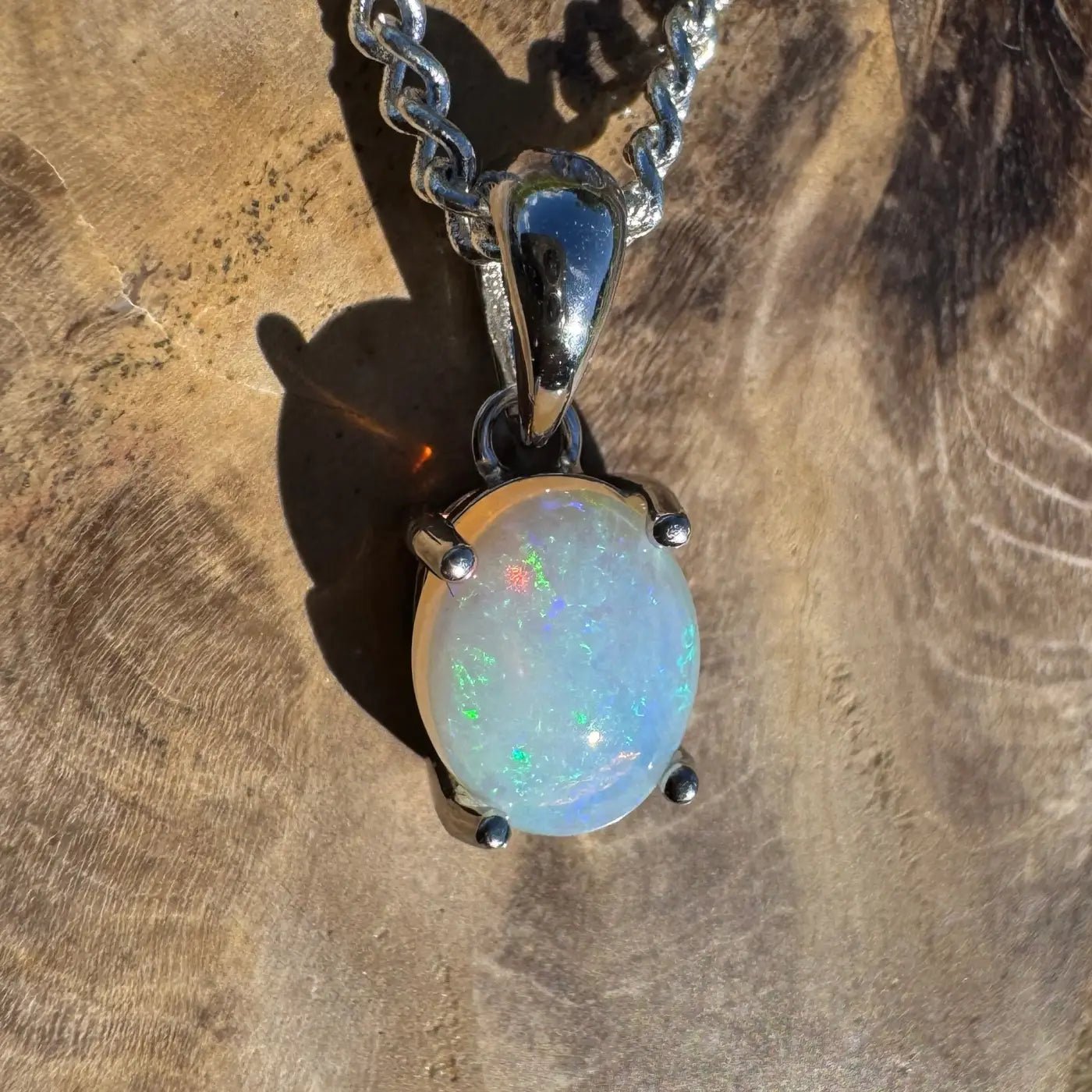 ‘Whitsunday Spray' ~ Handcrafted 0.9ct Solid Coober Pedy Opal 925 Sterling Silver Necklace