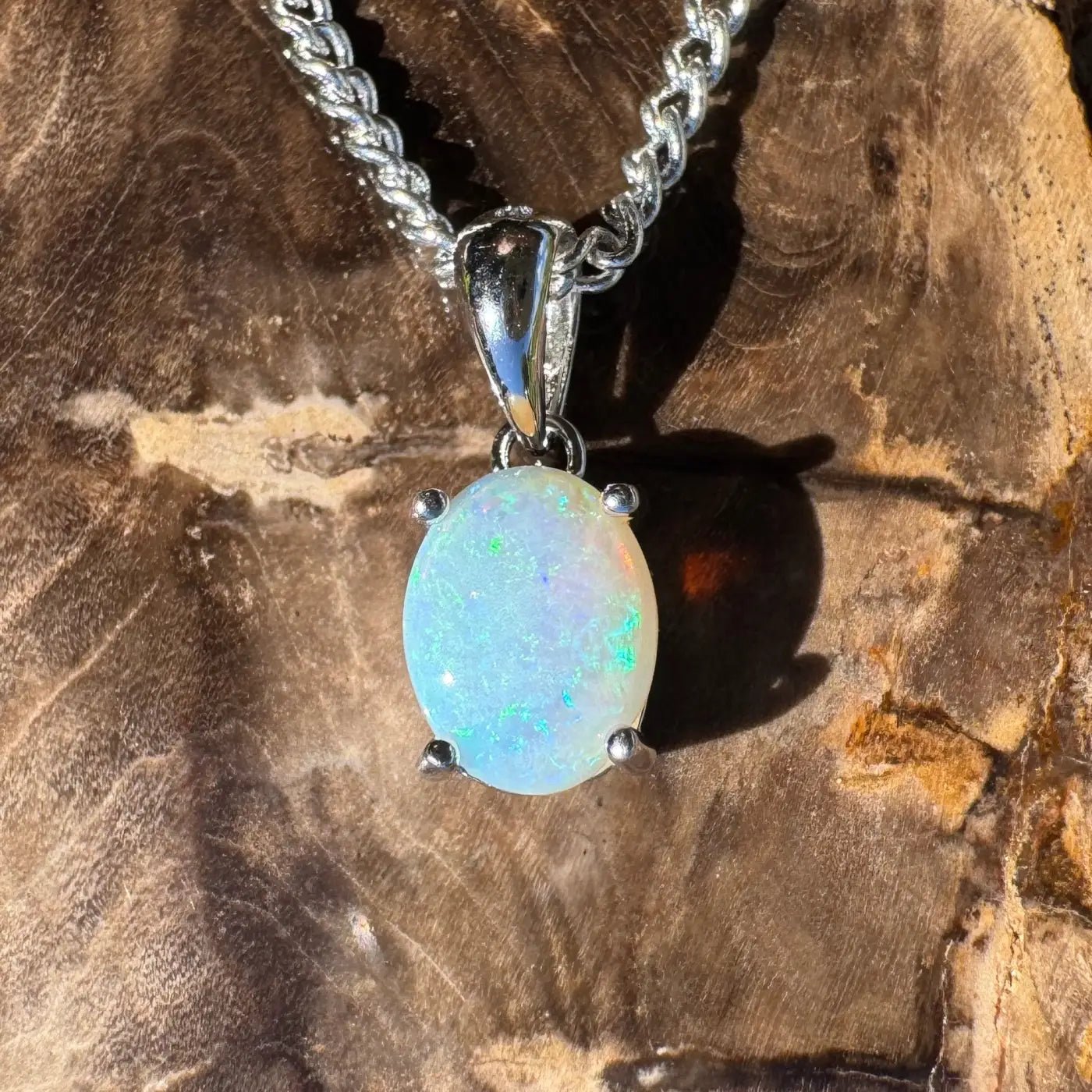 ‘Whitsunday Spray' ~ Handcrafted 0.9ct Solid Coober Pedy Opal 925 Sterling Silver Necklace