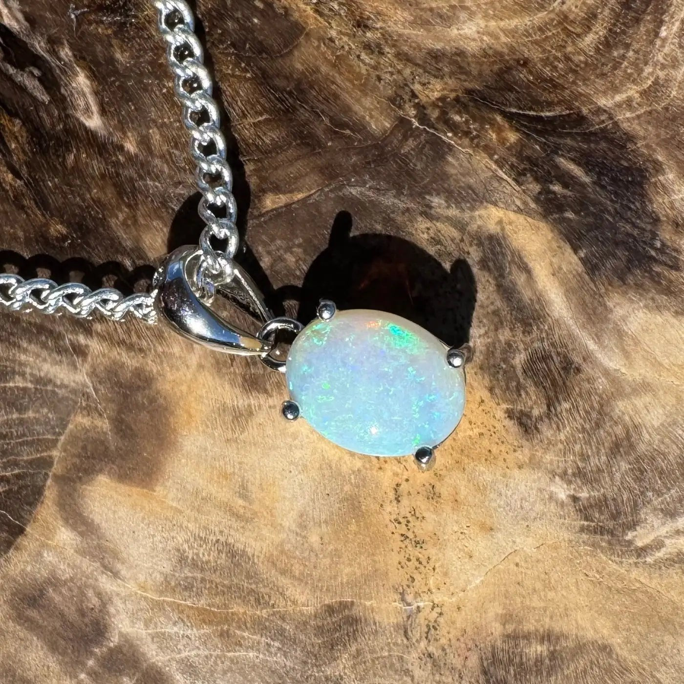 ‘Whitsunday Spray' ~ Handcrafted 0.9ct Solid Coober Pedy Opal 925 Sterling Silver Necklace