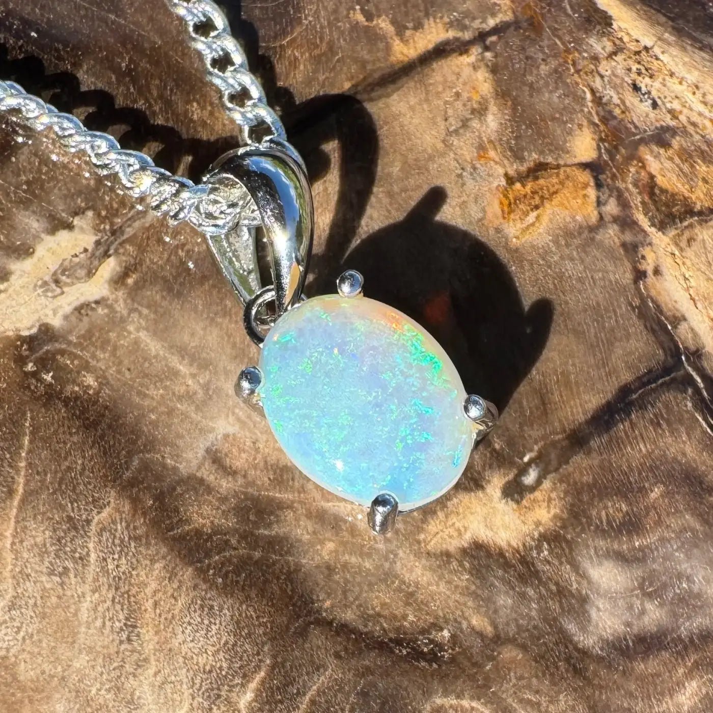 ‘Whitsunday Spray' ~ Handcrafted 0.9ct Solid Coober Pedy Opal 925 Sterling Silver Necklace