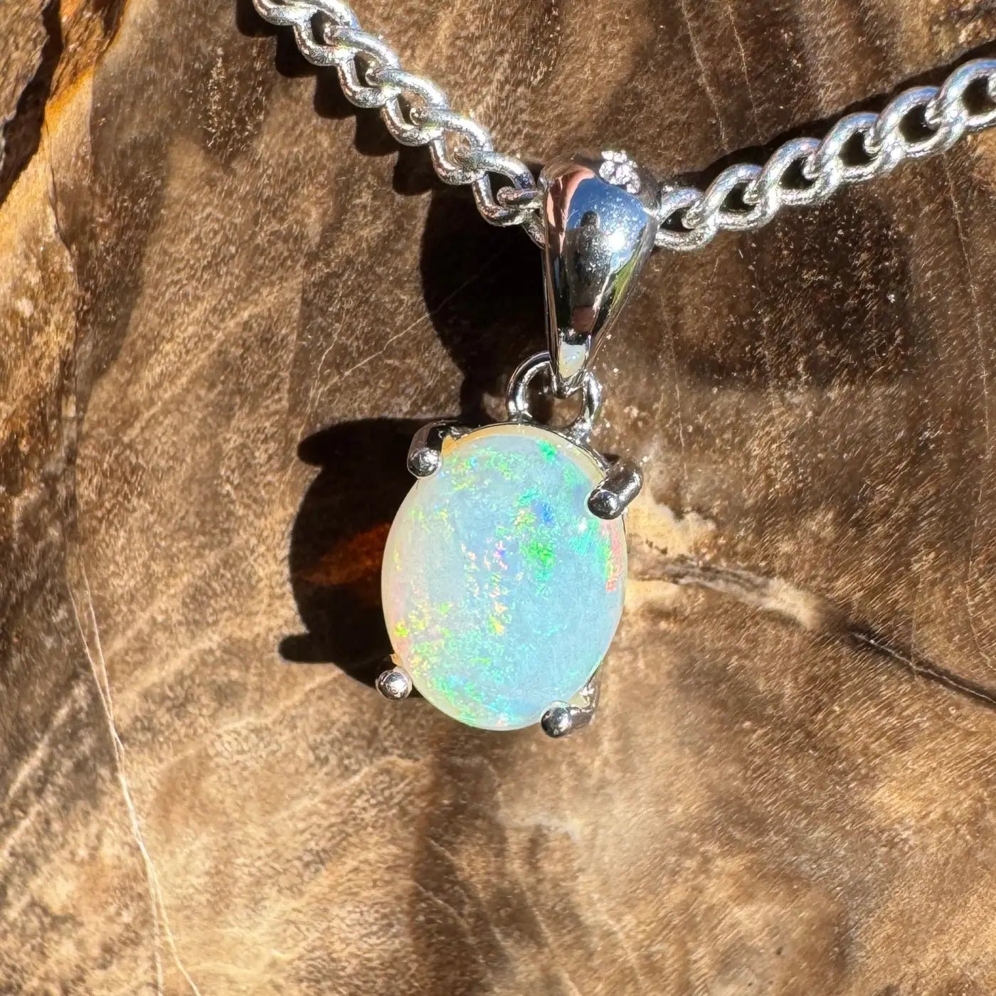 ‘Whitsunday Spray' ~ Handcrafted 0.9ct Solid Coober Pedy Opal 925 Sterling Silver Necklace