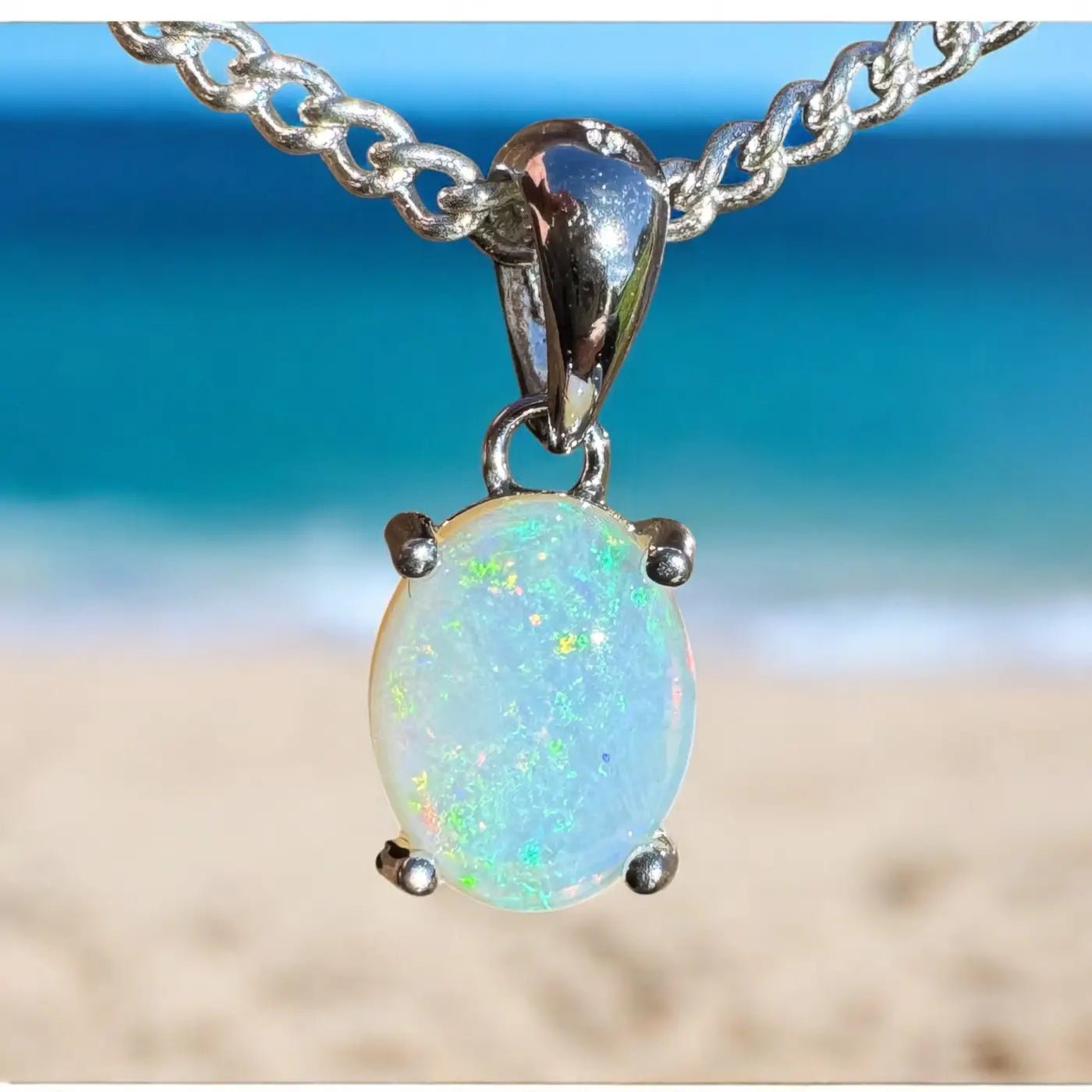 ‘Whitsunday Spray' ~ Handcrafted 0.9ct Solid Coober Pedy Opal 925 Sterling Silver Necklace
