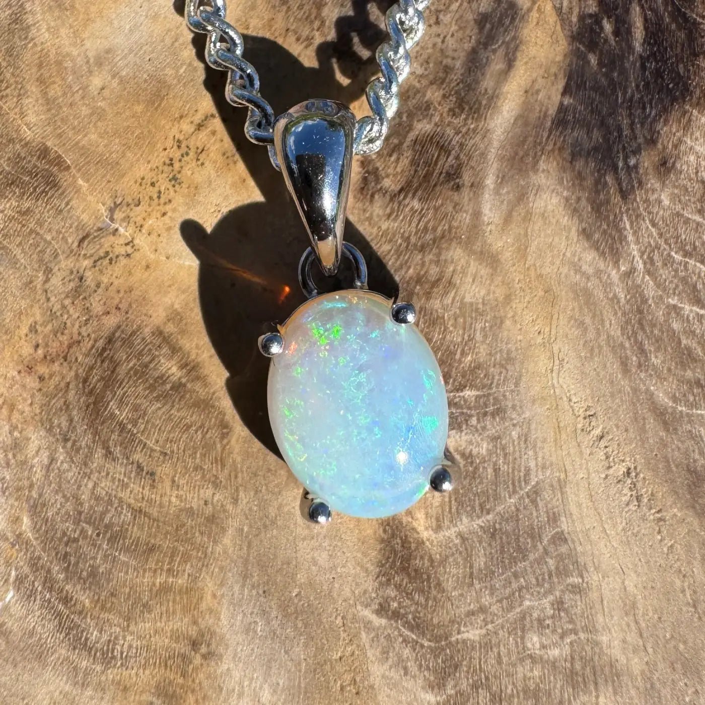 ‘Whitsunday Spray' ~ Handcrafted 0.9ct Solid Coober Pedy Opal 925 Sterling Silver Necklace