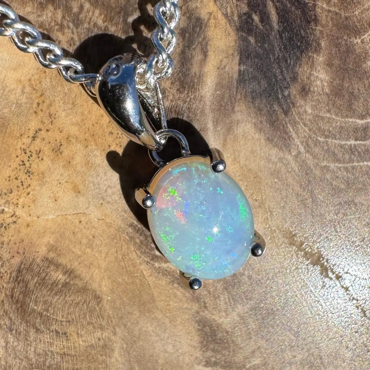 ‘Whitsunday Spray' ~ Handcrafted 0.9ct Solid Coober Pedy Opal 925 Sterling Silver Necklace