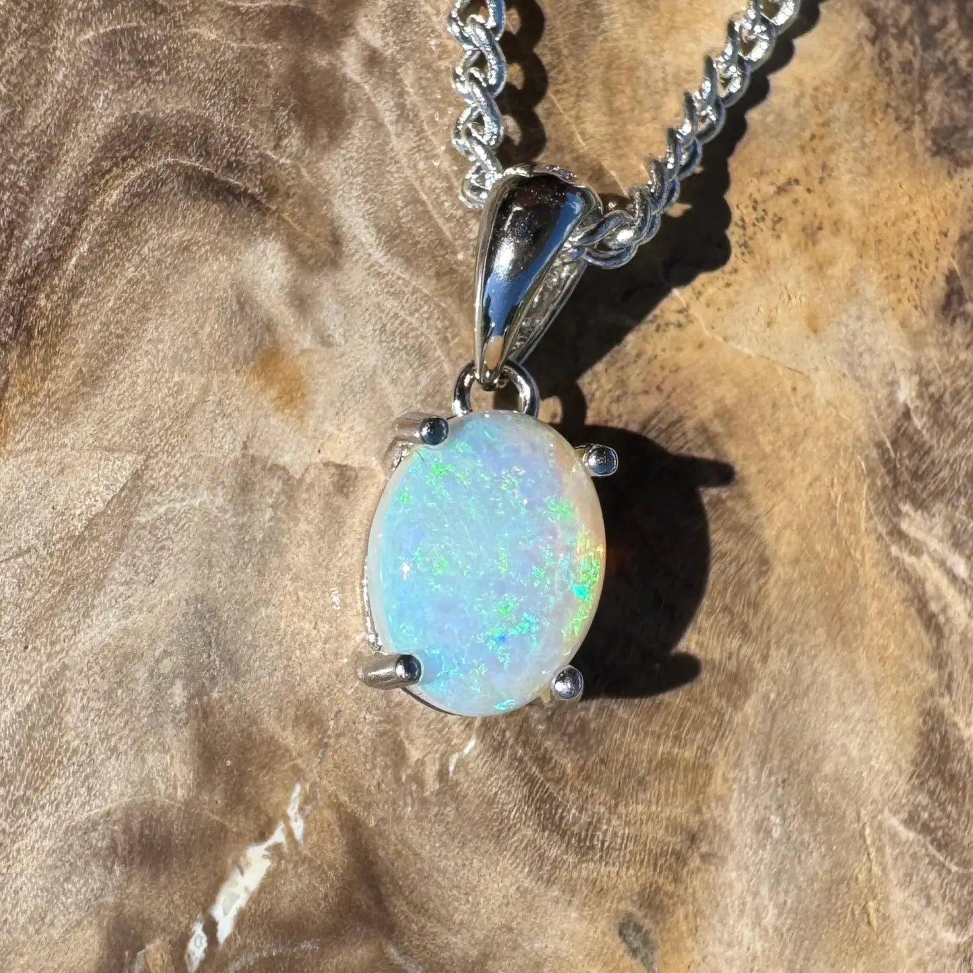 ‘Whitsunday Spray' ~ Handcrafted 0.9ct Solid Coober Pedy Opal 925 Sterling Silver Necklace