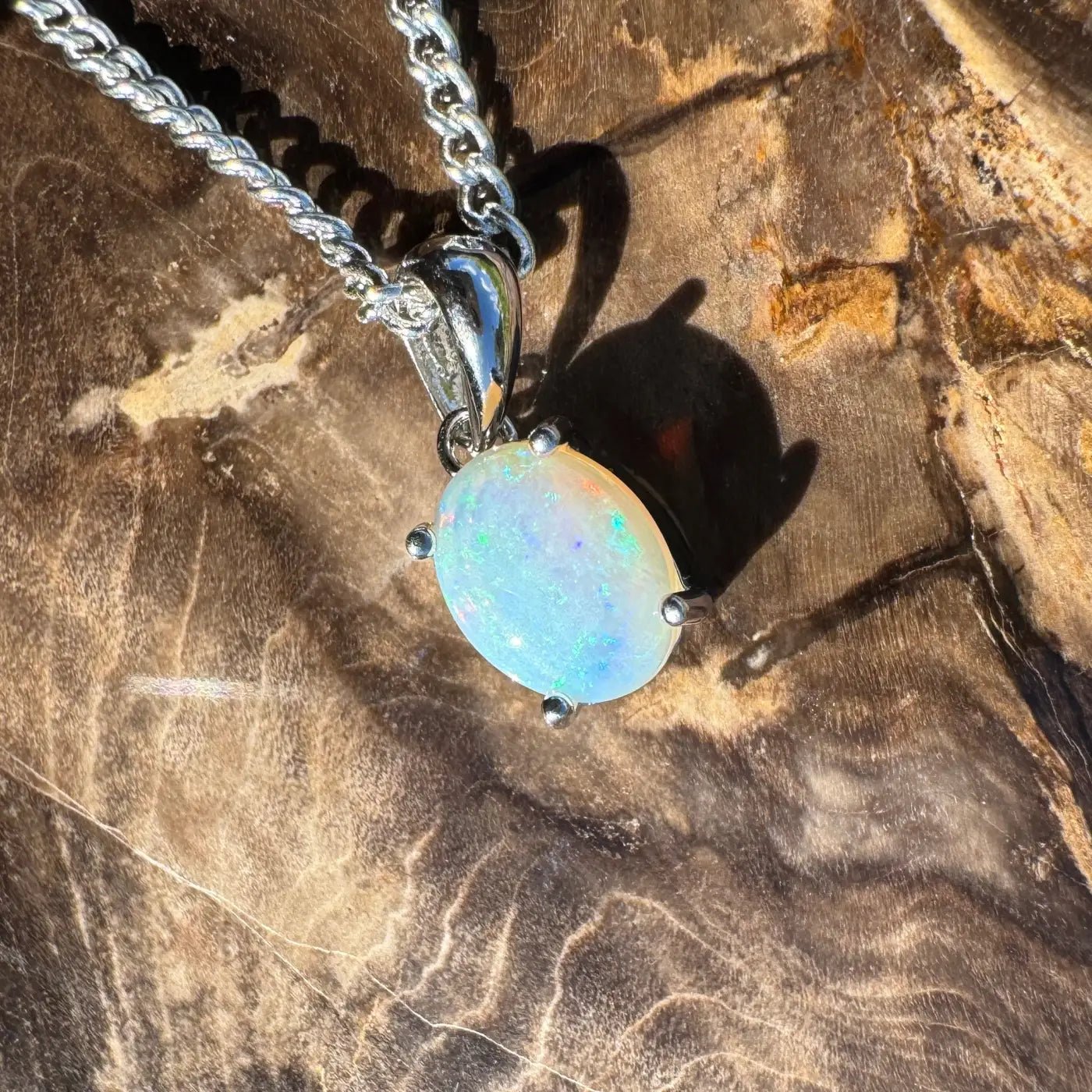 ‘Whitsunday Spray' ~ Handcrafted 0.9ct Solid Coober Pedy Opal 925 Sterling Silver Necklace
