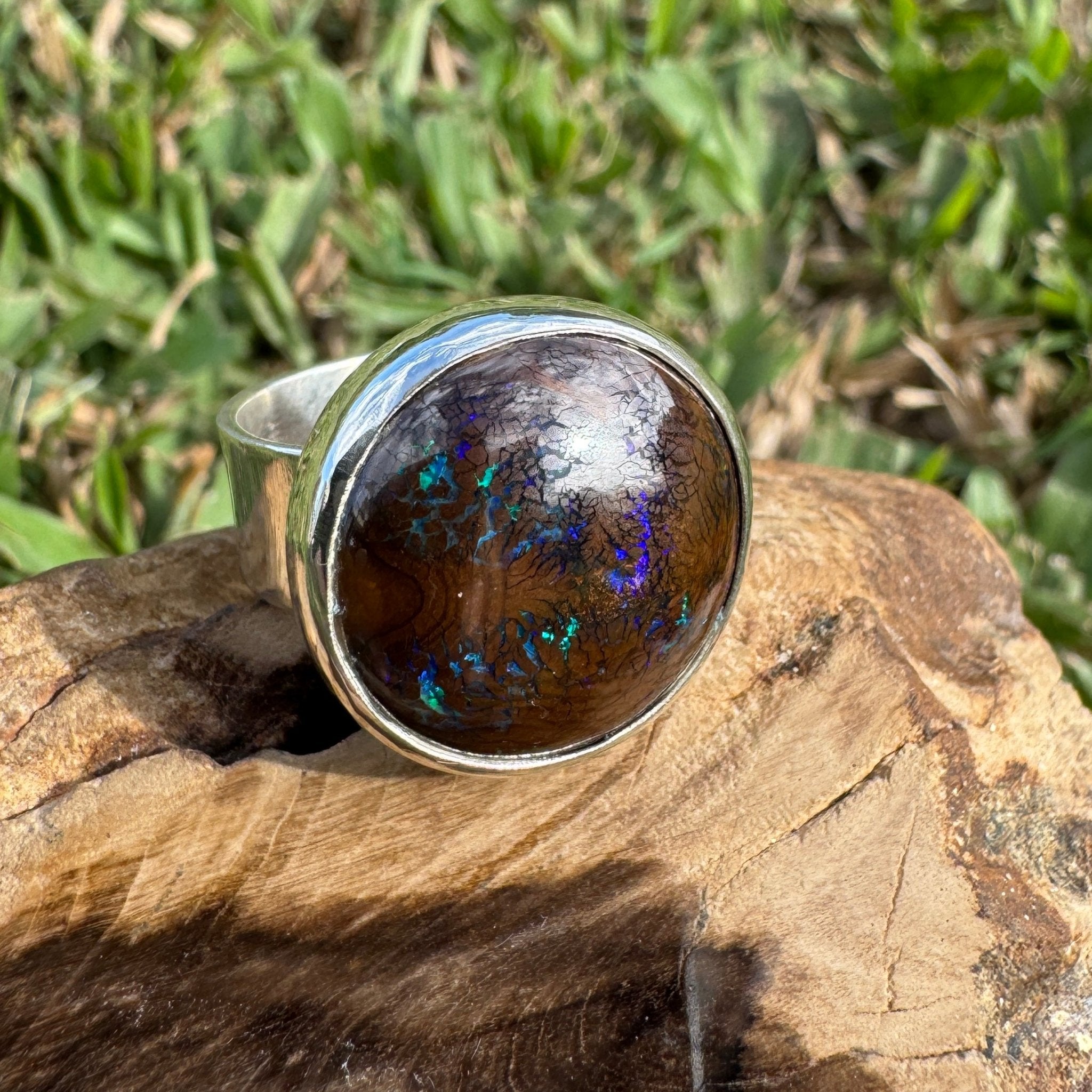 Whitsunday Tidefire ~ 11.1ct Solid Queensland Boulder Opal 925 Sterling Silver Ring