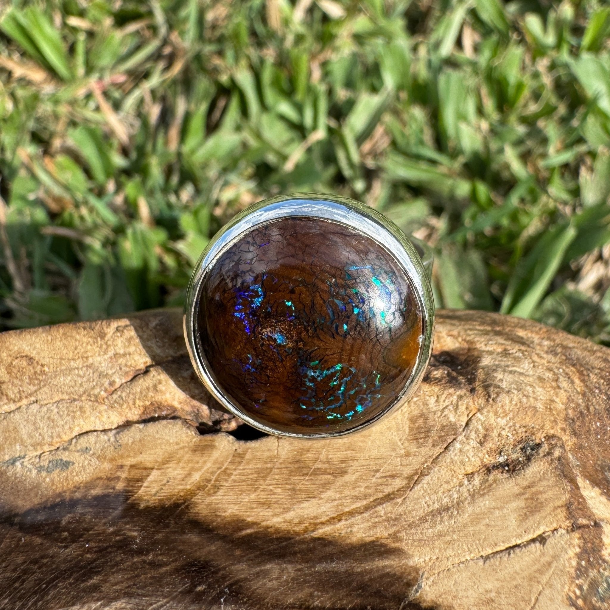 Whitsunday Tidefire ~ 11.1ct Solid Queensland Boulder Opal 925 Sterling Silver Ring