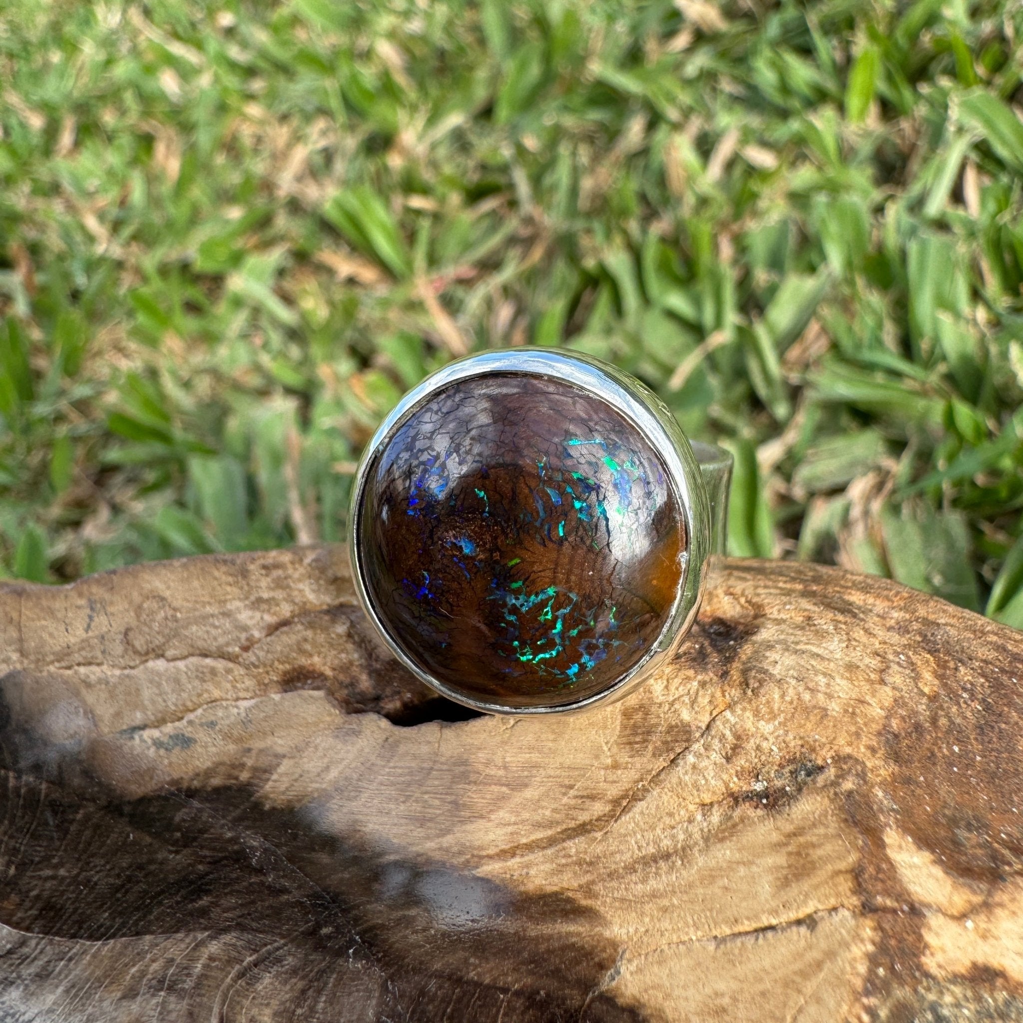 Whitsunday Tidefire ~ 11.1ct Solid Queensland Boulder Opal 925 Sterling Silver Ring