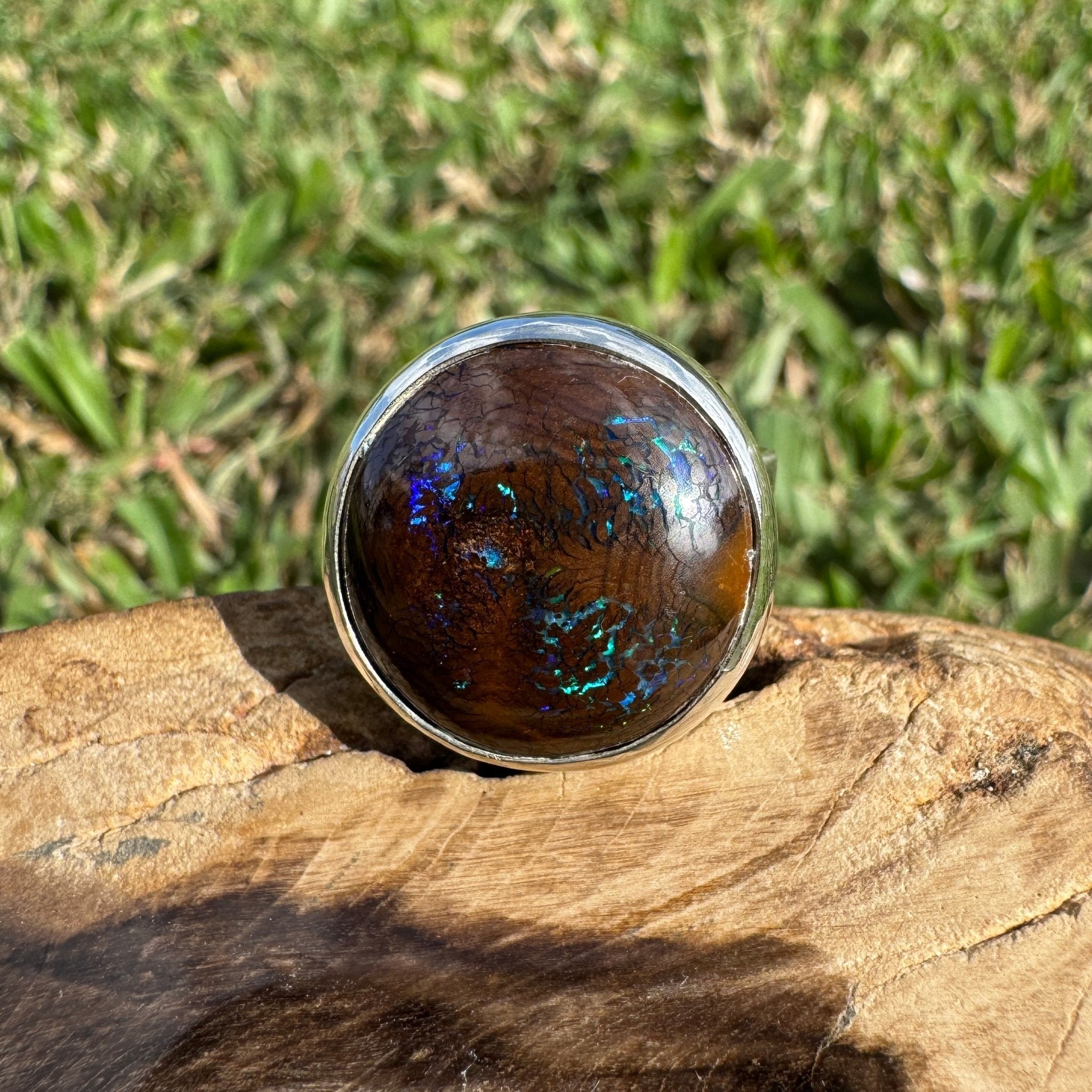 Whitsunday Tidefire ~ 11.1ct Solid Queensland Boulder Opal 925 Sterling Silver Ring