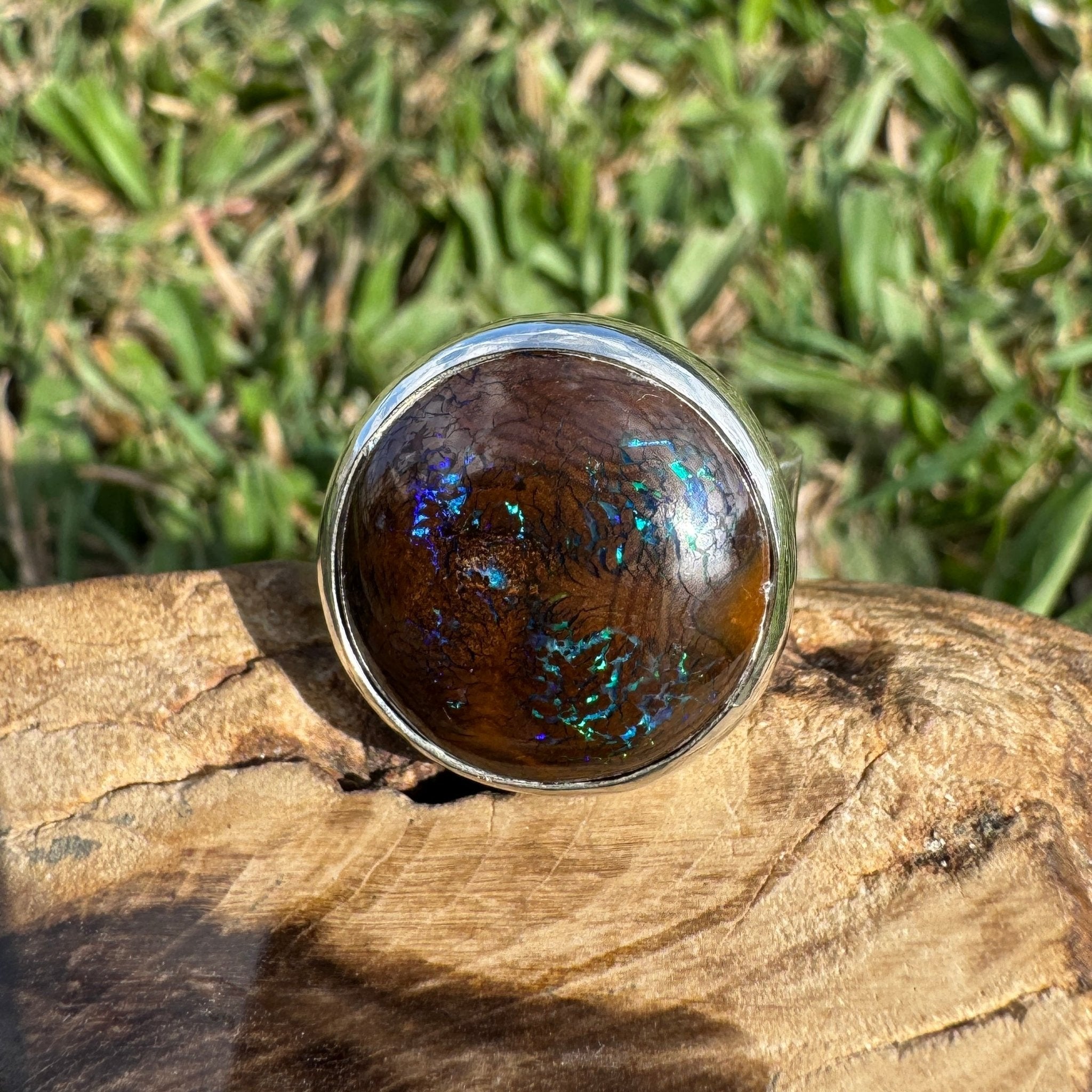 Whitsunday Tidefire ~ 11.1ct Solid Queensland Boulder Opal 925 Sterling Silver Ring