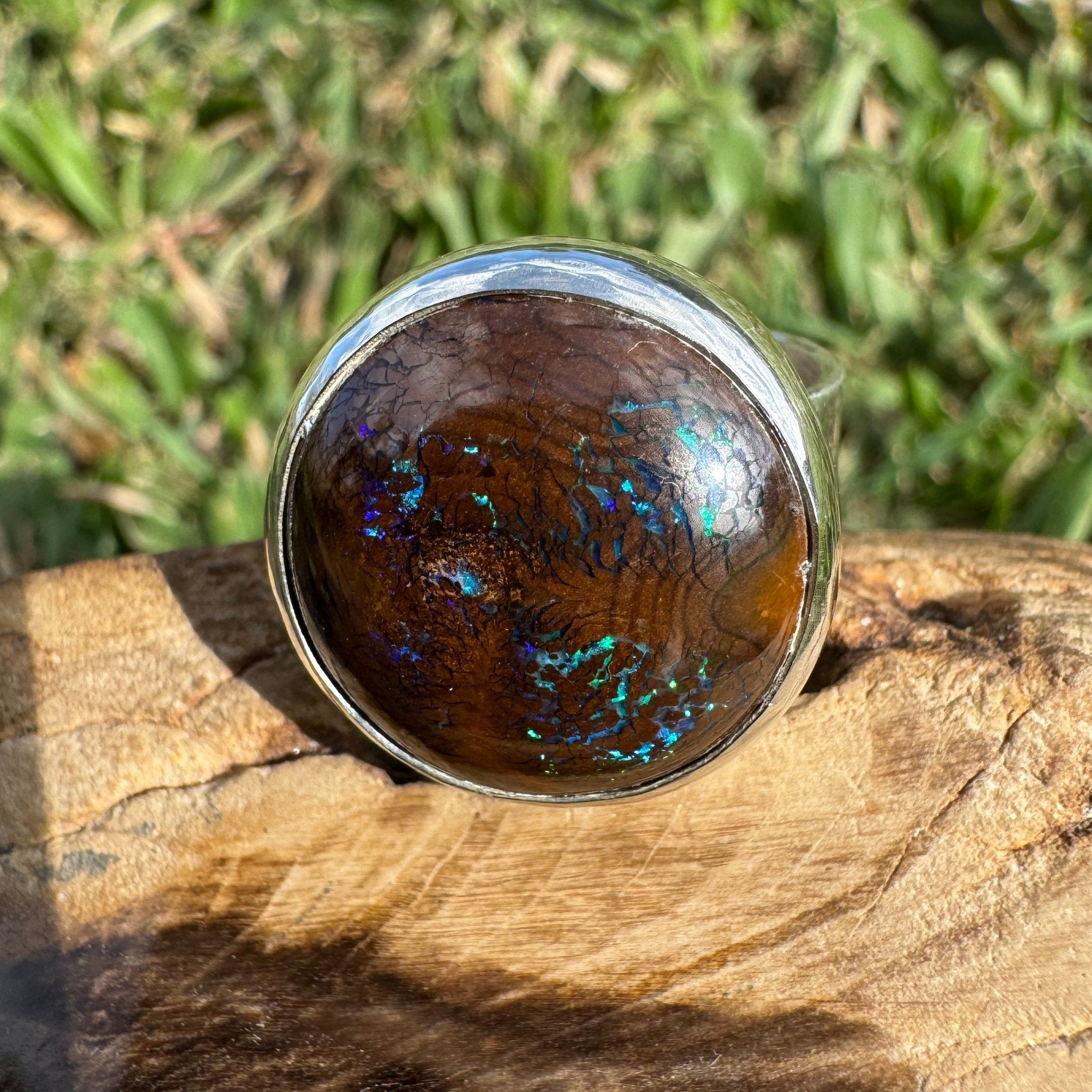 Whitsunday Tidefire ~ 11.1ct Solid Queensland Boulder Opal 925 Sterling Silver Ring