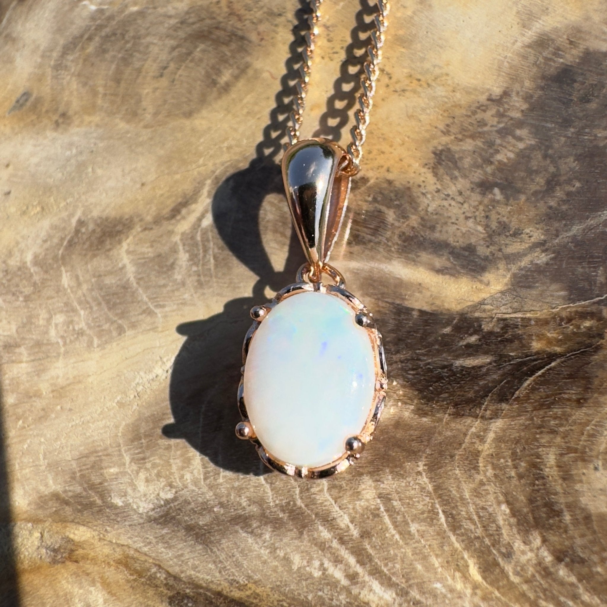 Wilpena Sky - 0.8ct Coober Pedy Opal Rose Gold Coated 925 Silver Pendant