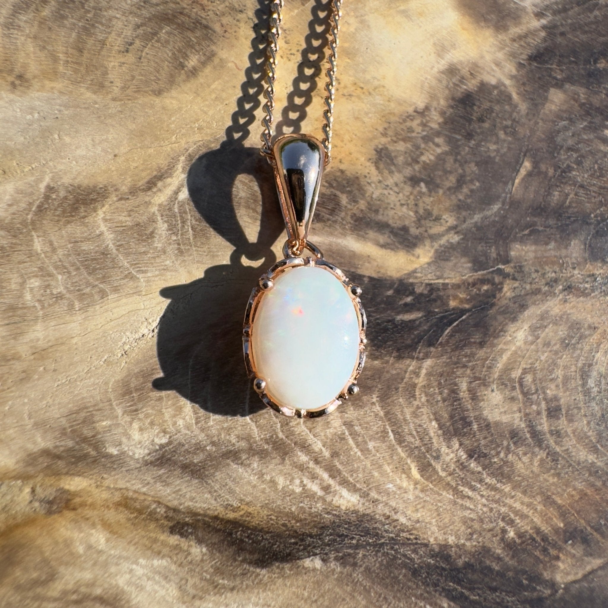 Wilpena Sky - 0.8ct Coober Pedy Opal Rose Gold Coated 925 Silver Pendant