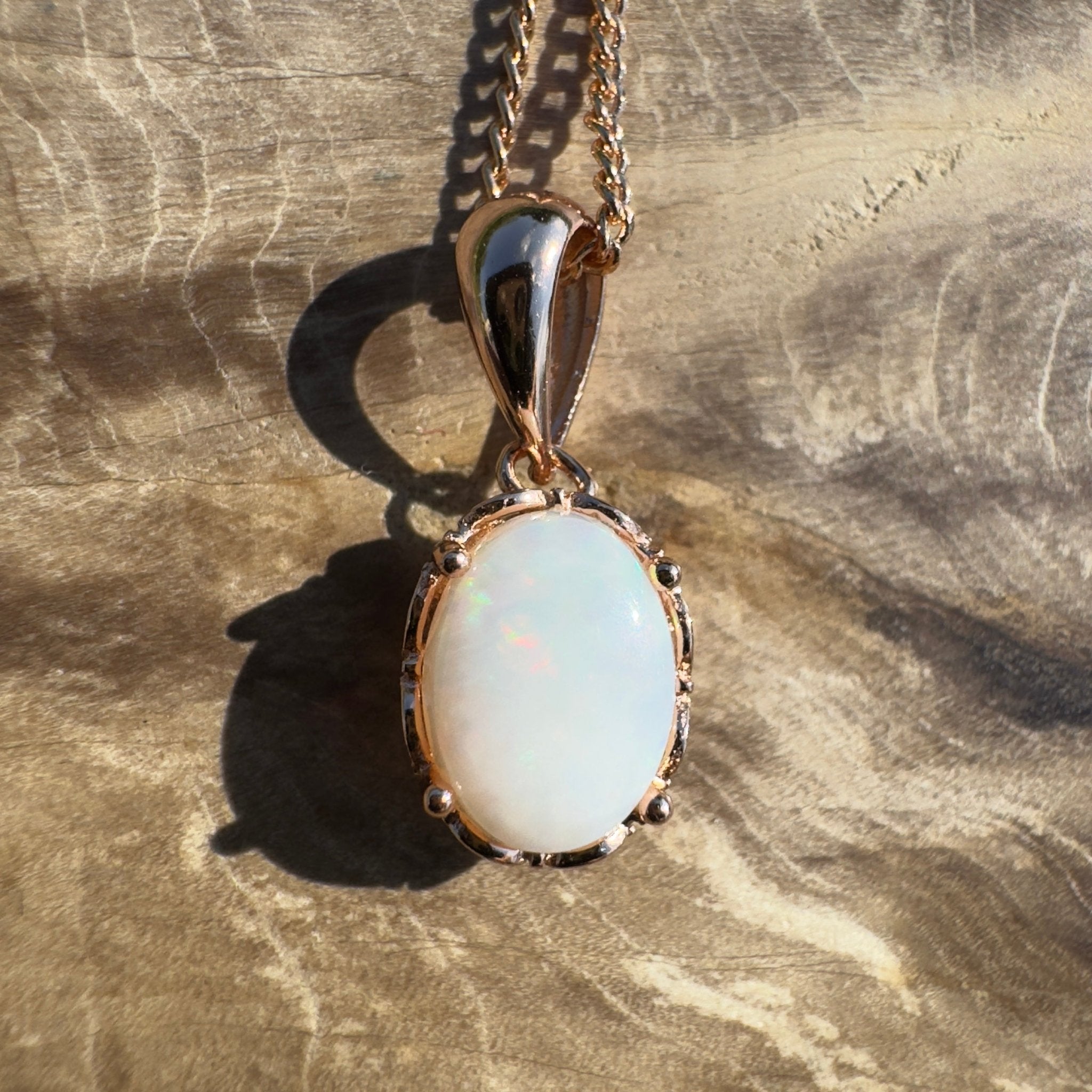 Wilpena Sky - 0.8ct Coober Pedy Opal Rose Gold Coated 925 Silver Pendant