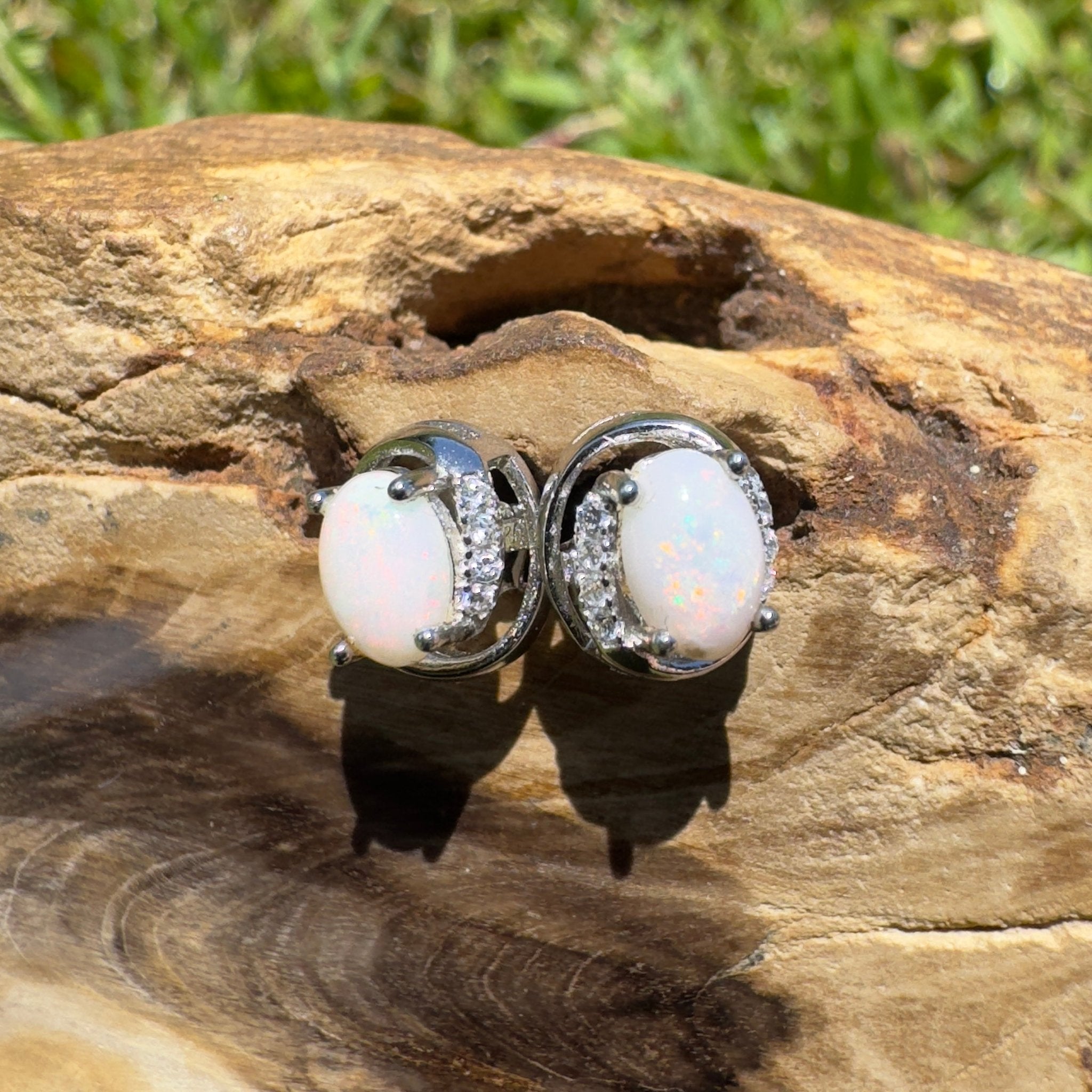 Wilson Prom Glitter - 0.6ct Coober Pedy Opal 925 Silver Earrings