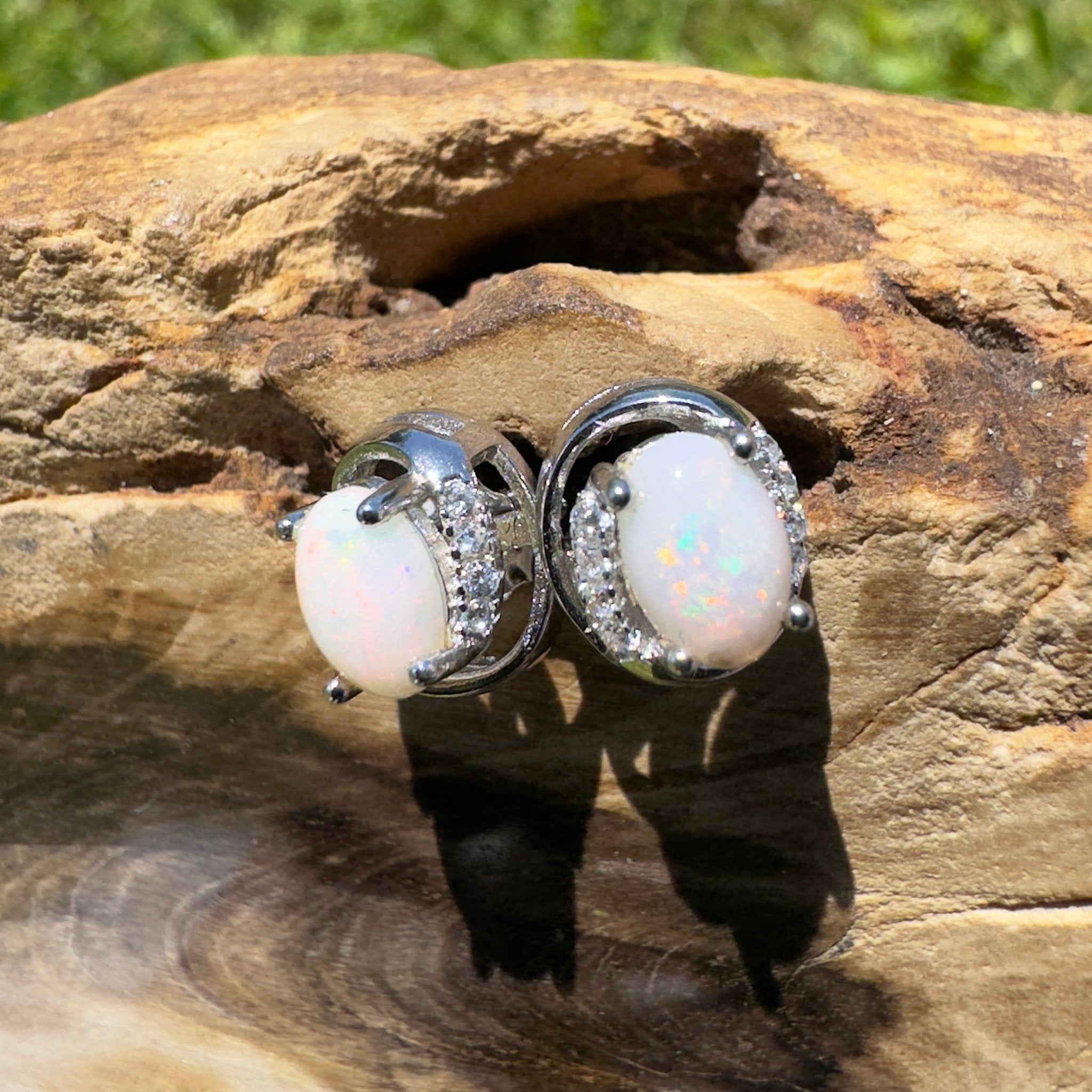 Wilson Prom Glitter - 0.6ct Coober Pedy Opal 925 Silver Earrings