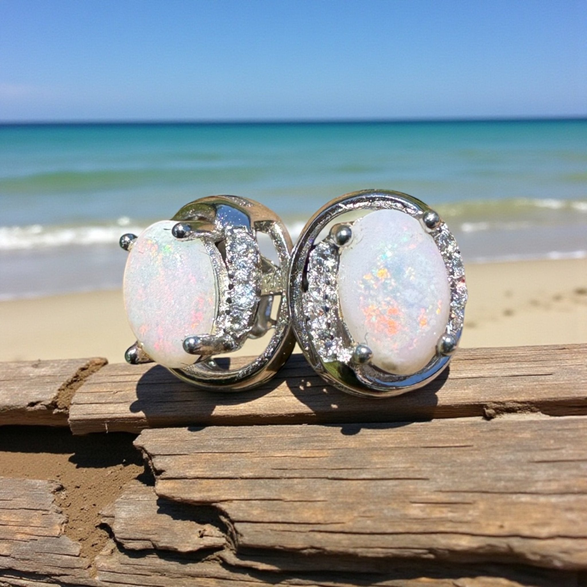 Wilson Prom Glitter - 0.6ct Coober Pedy Opal 925 Silver Earrings