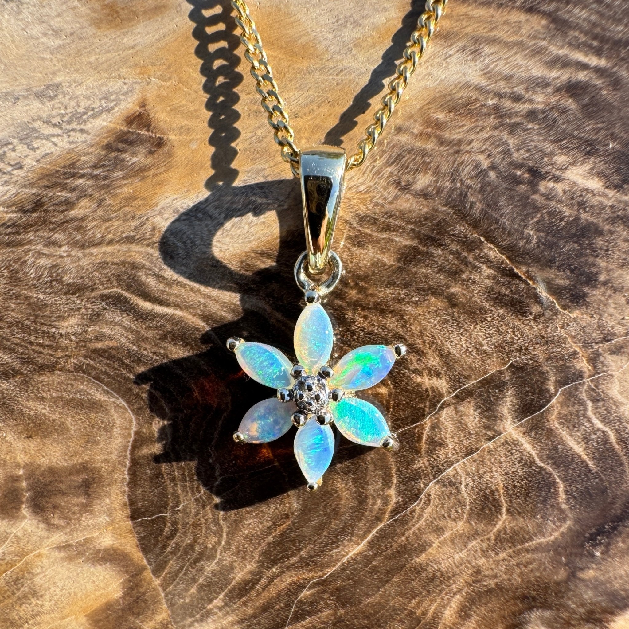 Wilsons Prom Wave ~ 9ct Solid Gold 0.3ct Coober Pedy Crystal Opal Pendant