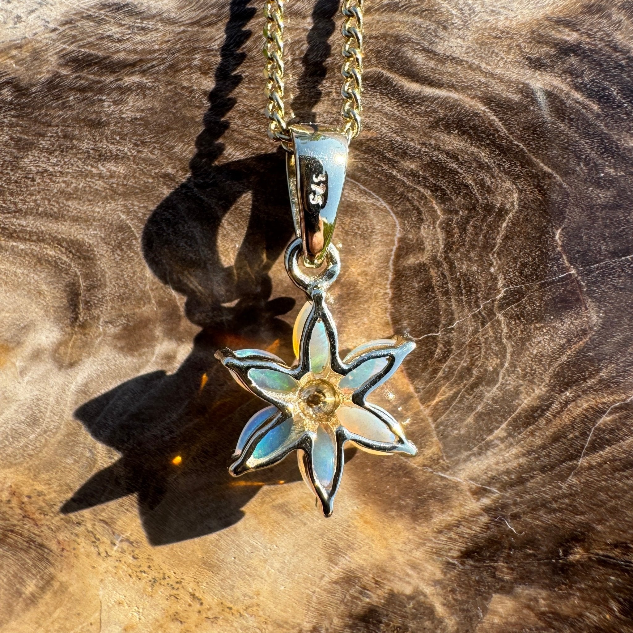 Wilsons Prom Wave ~ 9ct Solid Gold 0.3ct Coober Pedy Crystal Opal Pendant