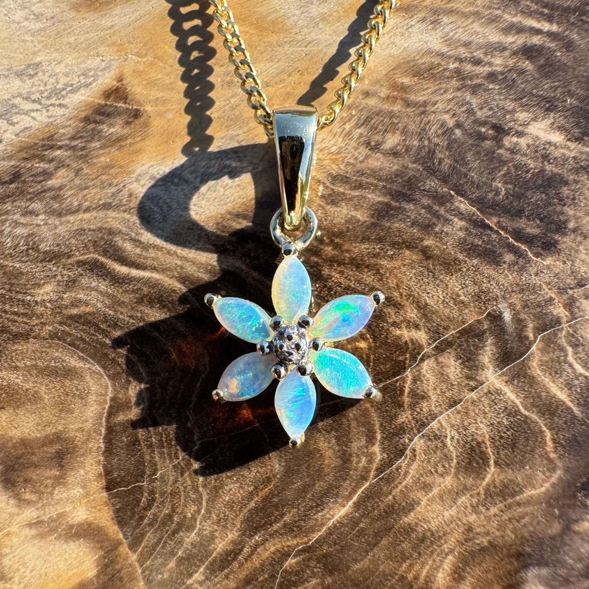 Wilsons Prom Wave ~ 9ct Solid Gold 0.3ct Coober Pedy Crystal Opal Pendant