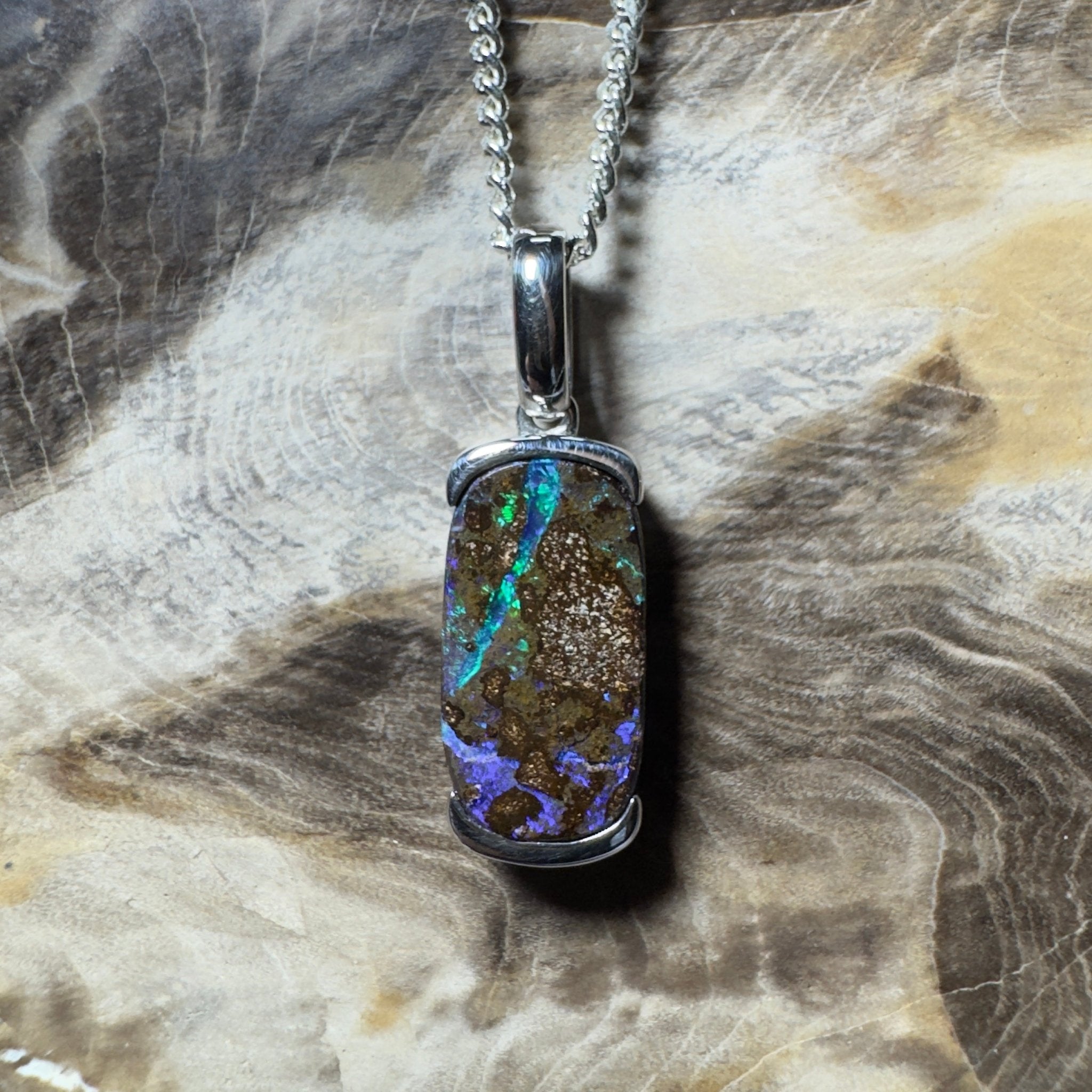 Winton Wildfire ~ Queensland Boulder Opal 925 Sterling Silver Pendant Necklace