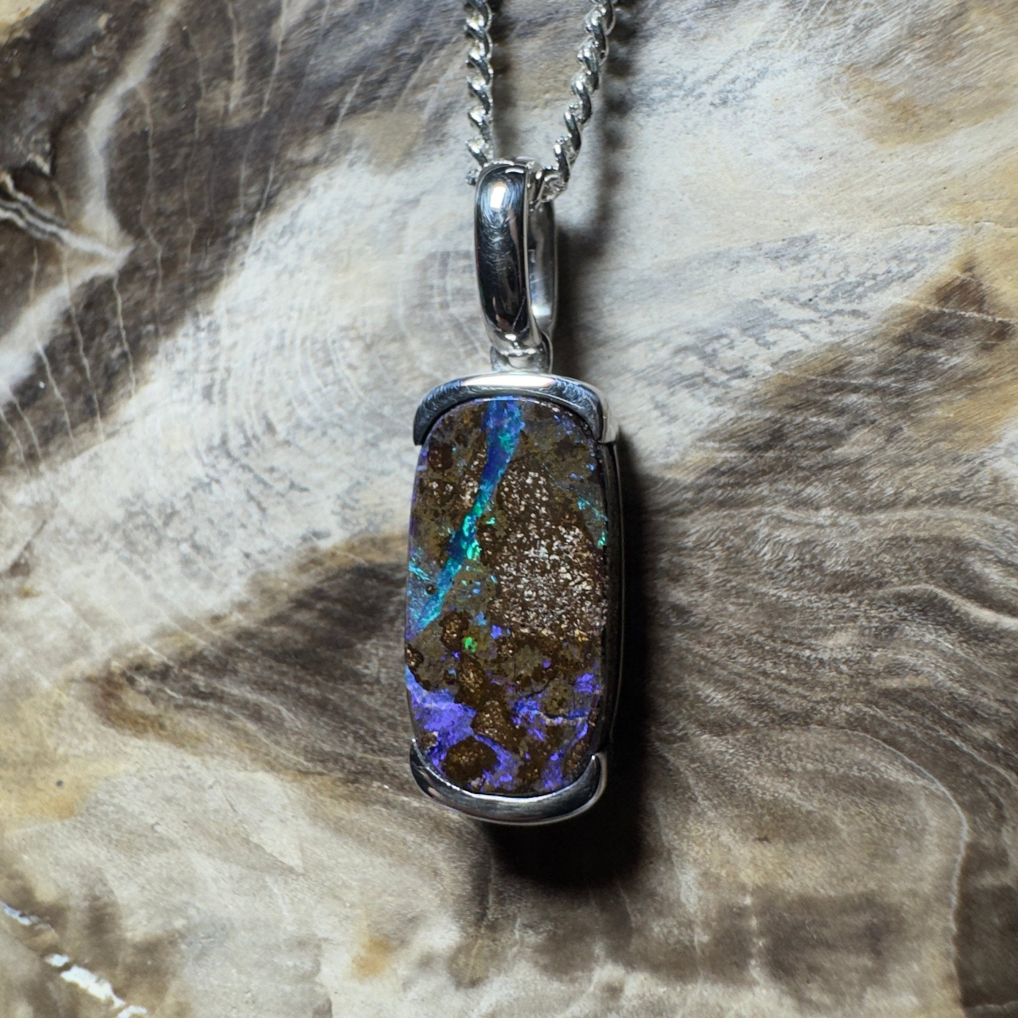 Winton Wildfire ~ Queensland Boulder Opal 925 Sterling Silver Pendant Necklace