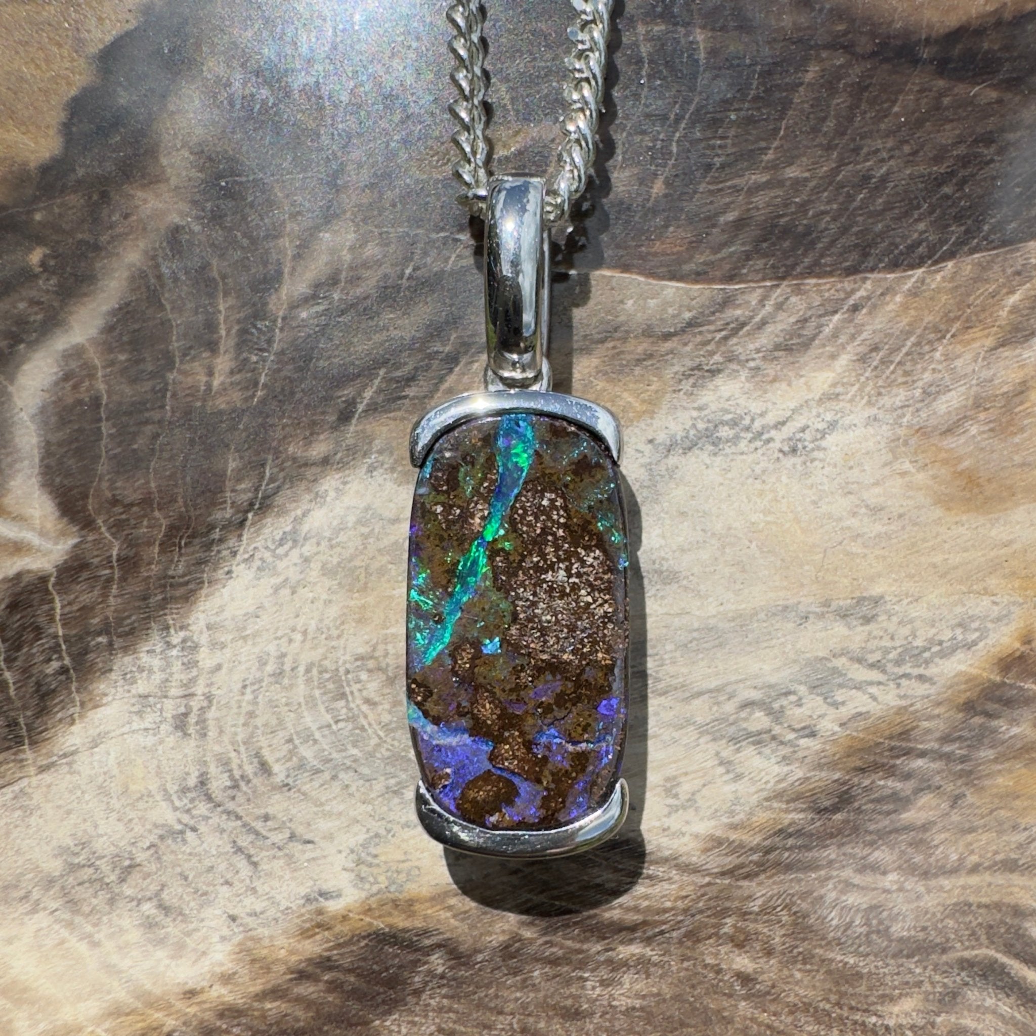 Winton Wildfire ~ Queensland Boulder Opal 925 Sterling Silver Pendant Necklace
