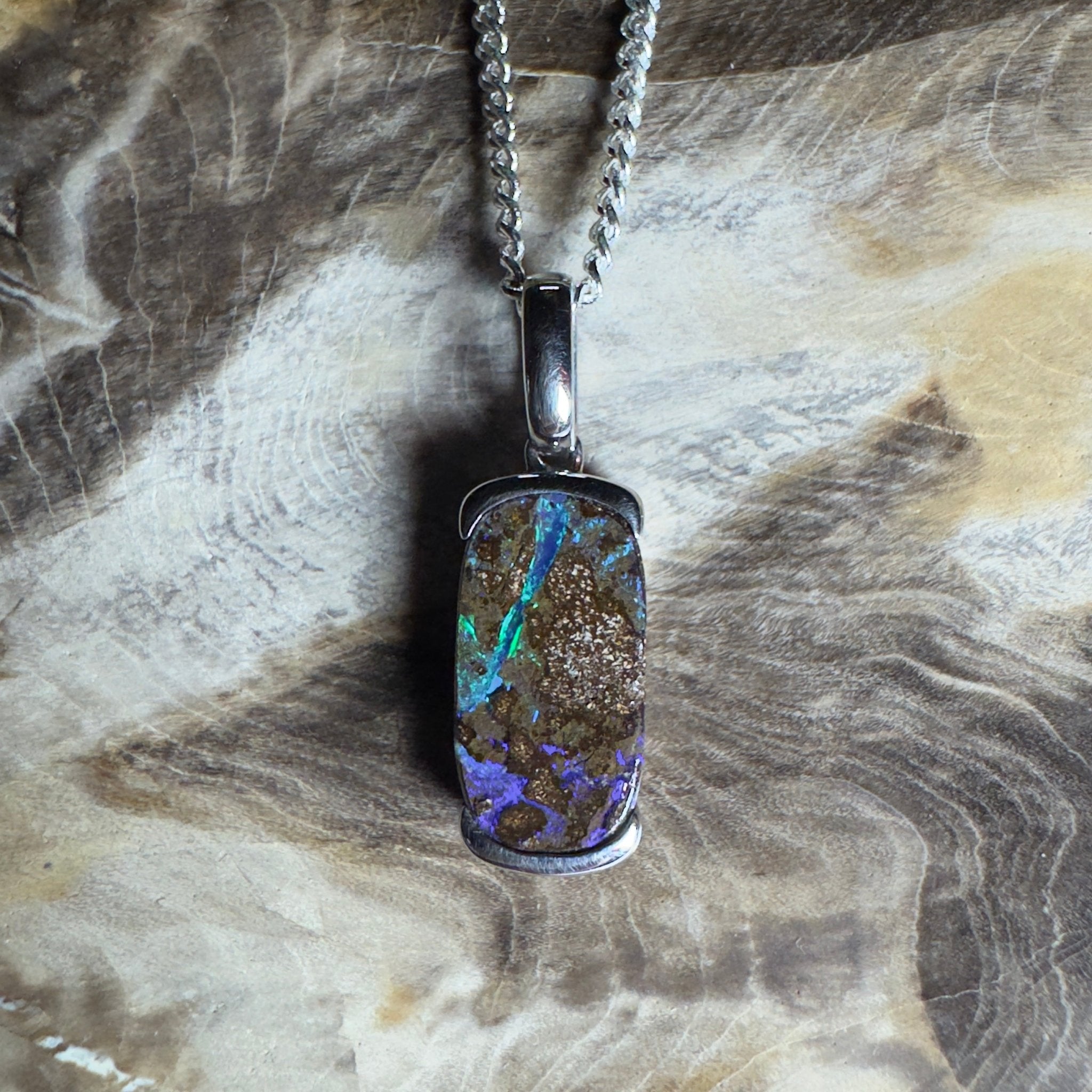 Winton Wildfire ~ Queensland Boulder Opal 925 Sterling Silver Pendant Necklace