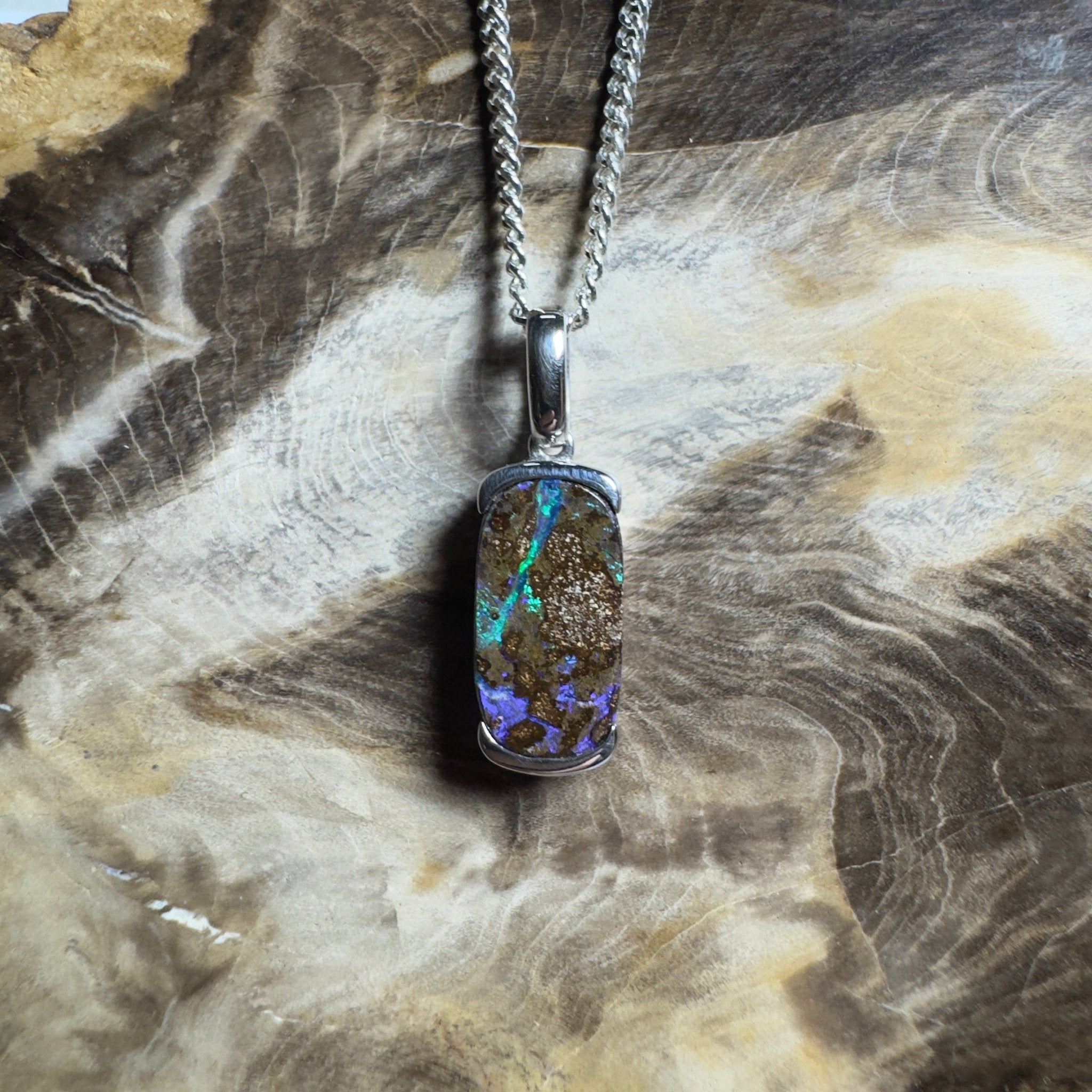 Winton Wildfire ~ Queensland Boulder Opal 925 Sterling Silver Pendant Necklace