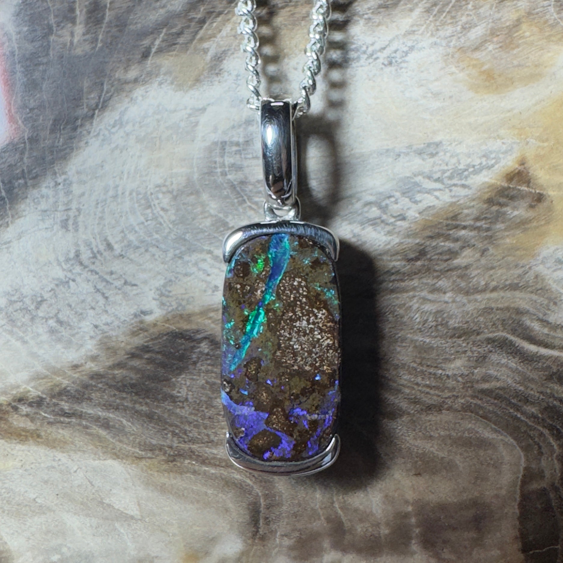 Winton Wildfire ~ Queensland Boulder Opal 925 Sterling Silver Pendant Necklace
