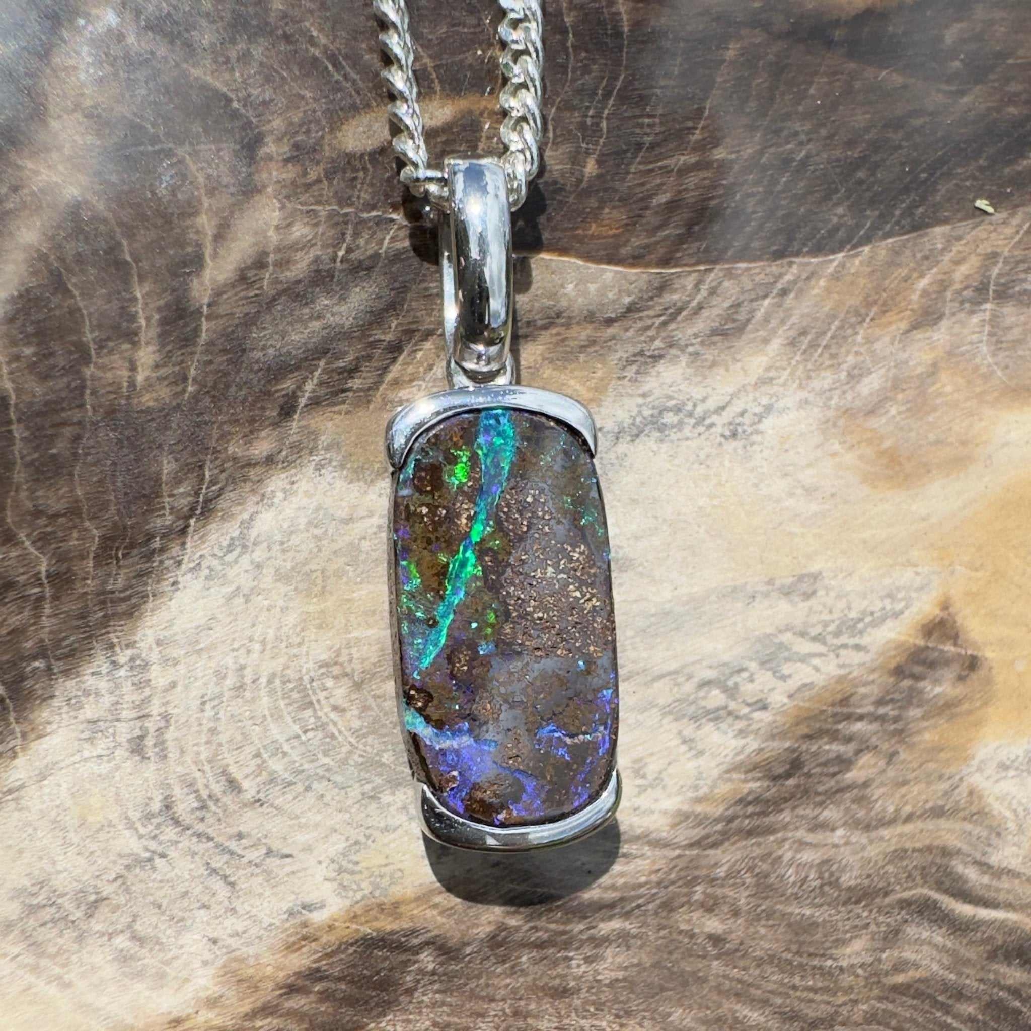 Winton Wildfire ~ Queensland Boulder Opal 925 Sterling Silver Pendant Necklace
