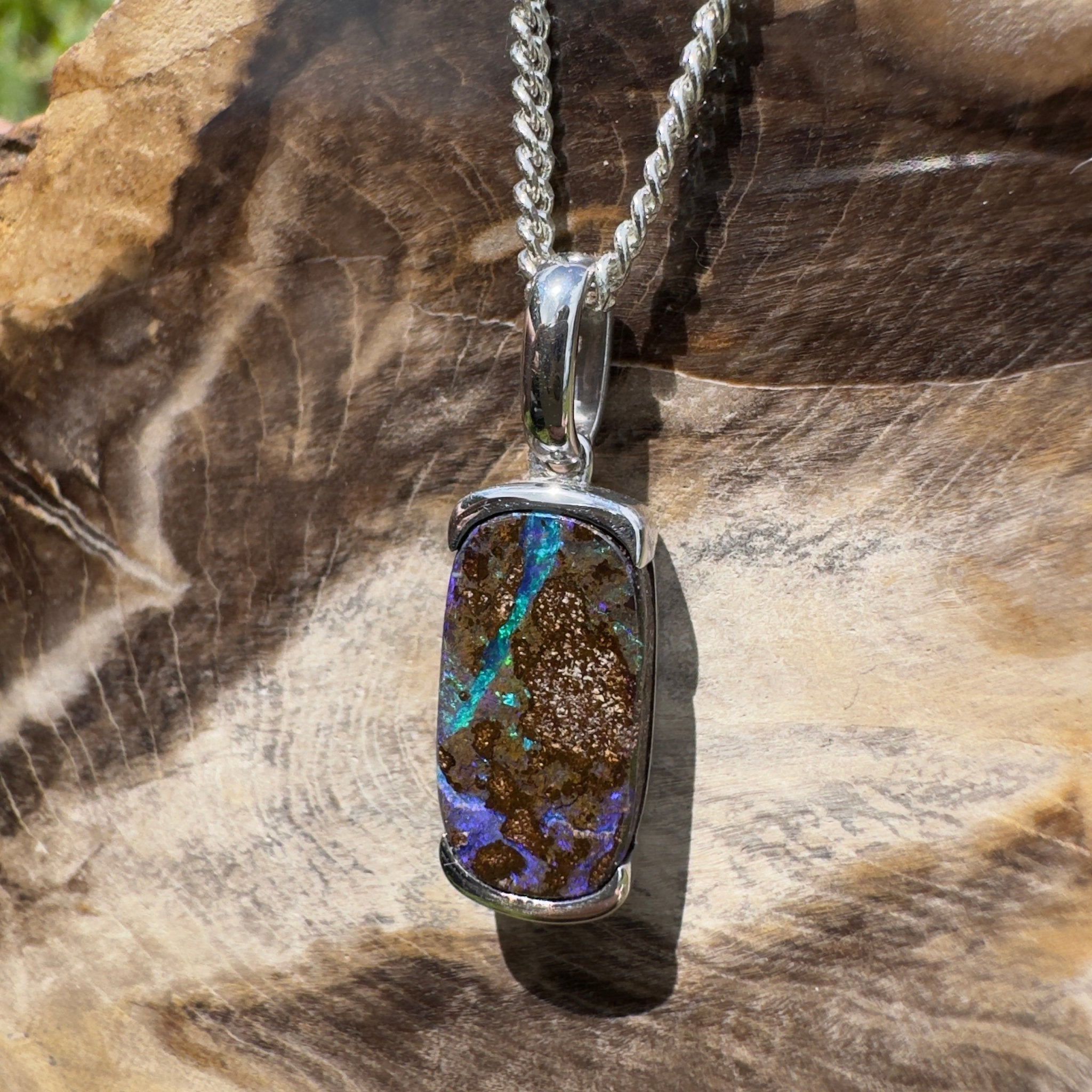 Winton Wildfire ~ Queensland Boulder Opal 925 Sterling Silver Pendant Necklace