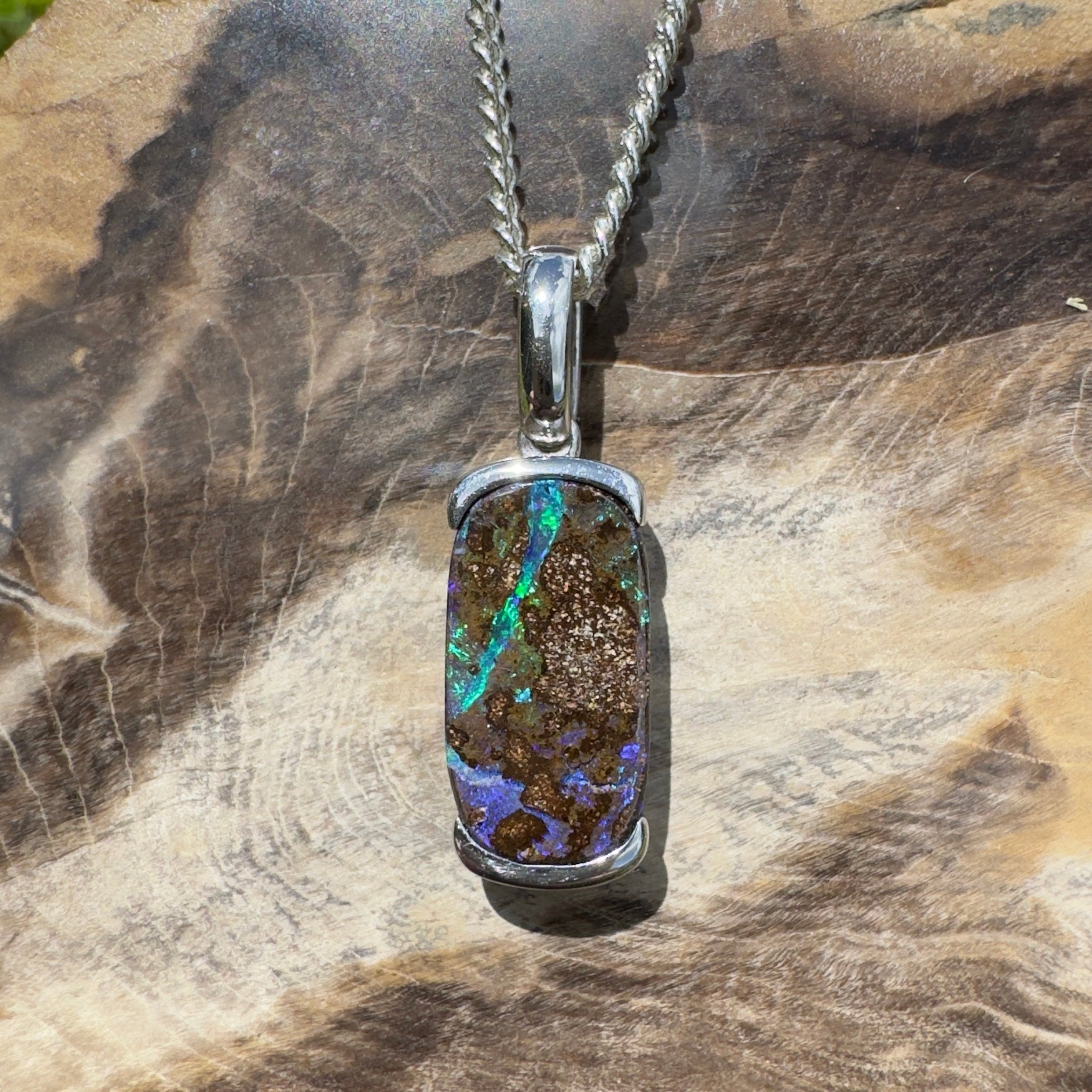 Winton Wildfire ~ Queensland Boulder Opal 925 Sterling Silver Pendant Necklace