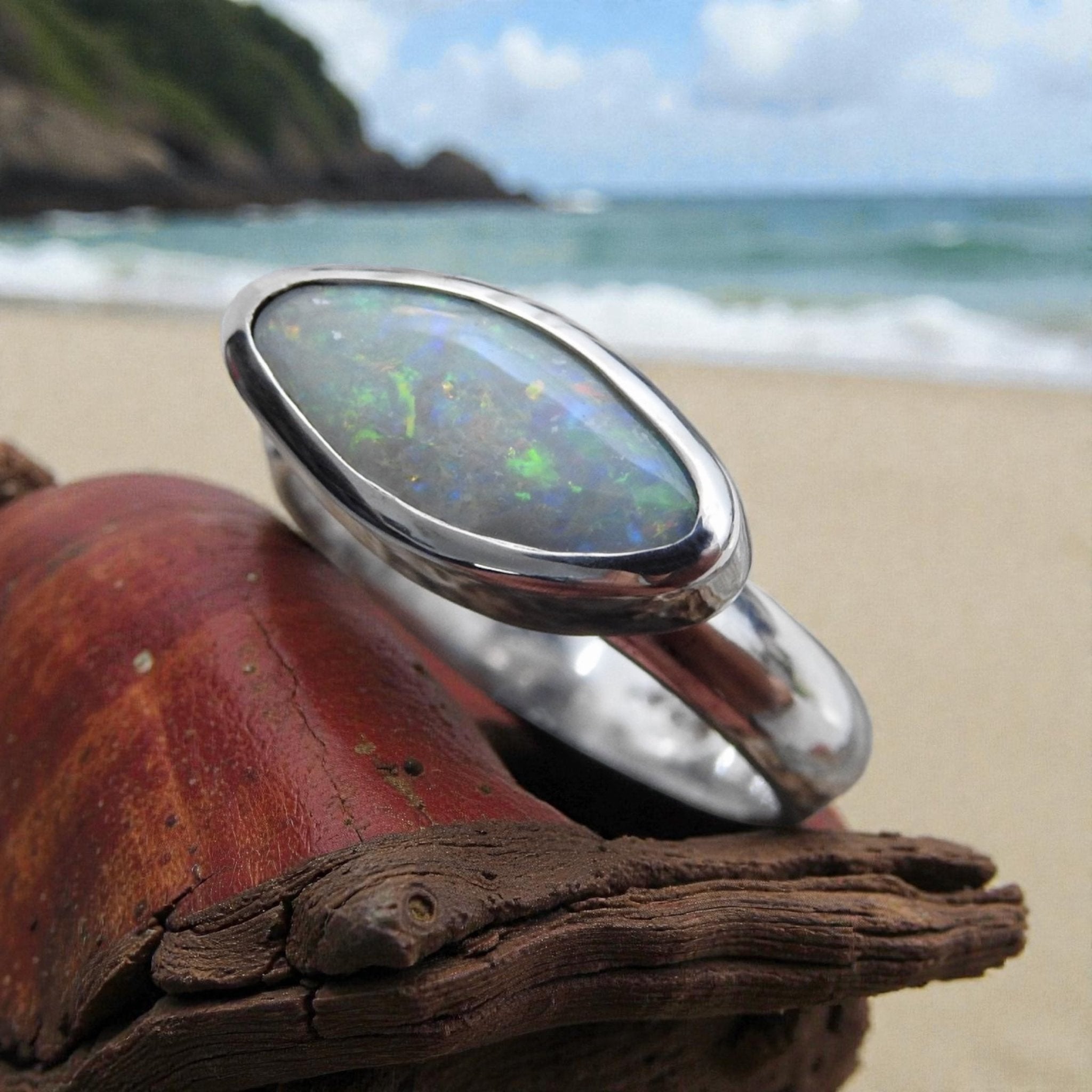 Wollemi Ember ~ 2.5ct Solid Lightning Ridge Black Opal 925 Silver Ring