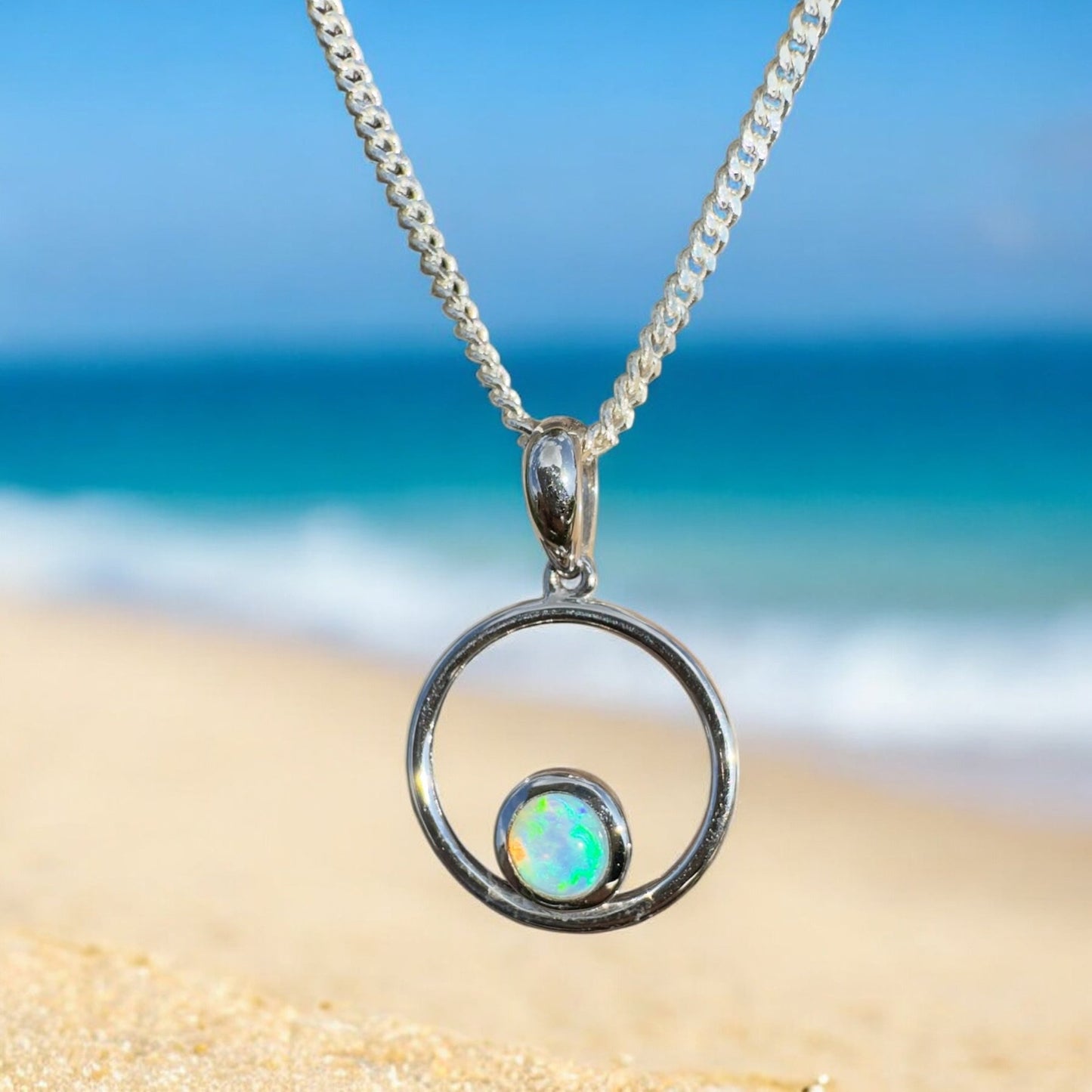 Wollemi Light ~ 0.5ct Solid Coober Pedy Crystal Opal 925 Sterling Silver Pendant Necklace